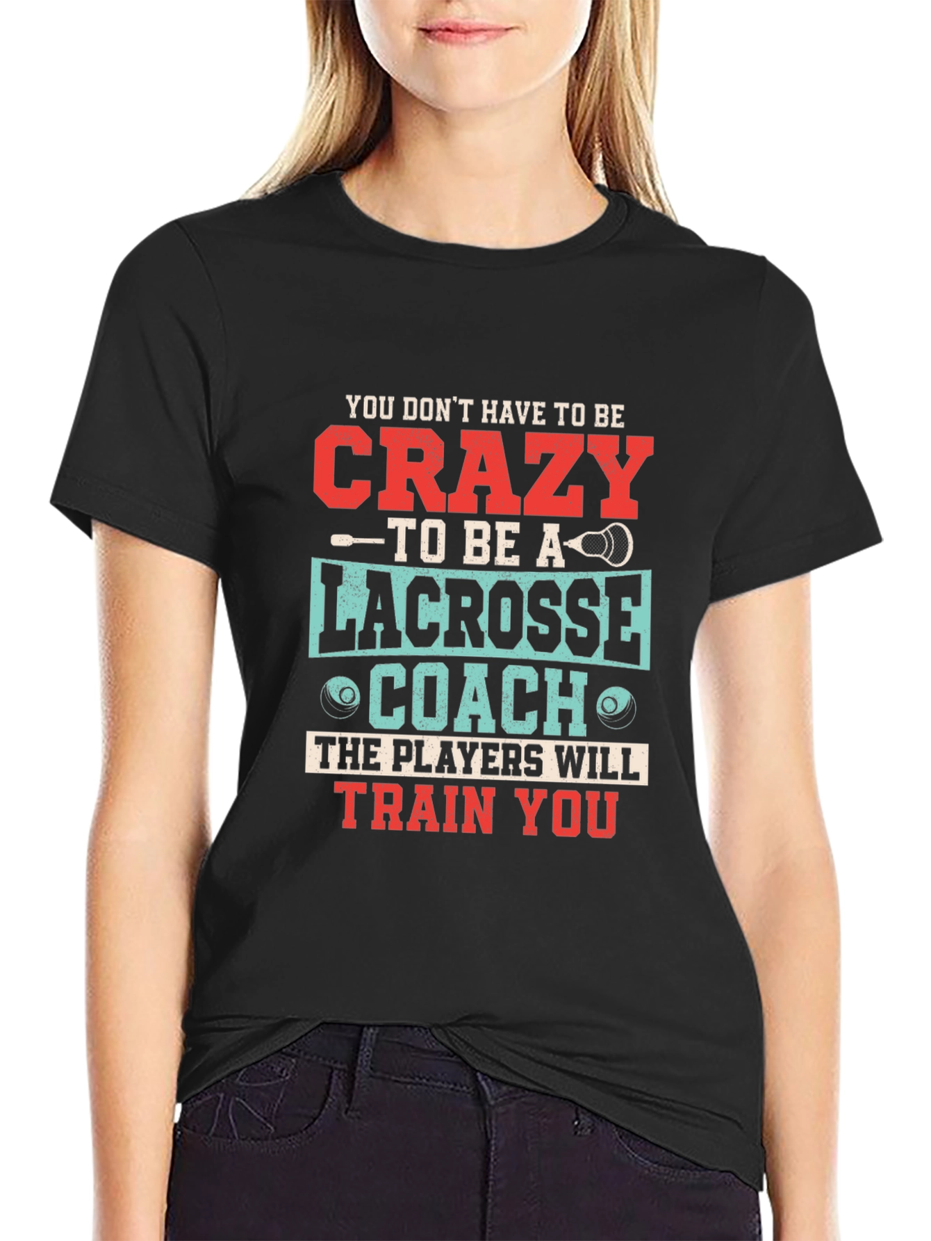 Black Crazy Lacrosse Coach T-Shirt view 2