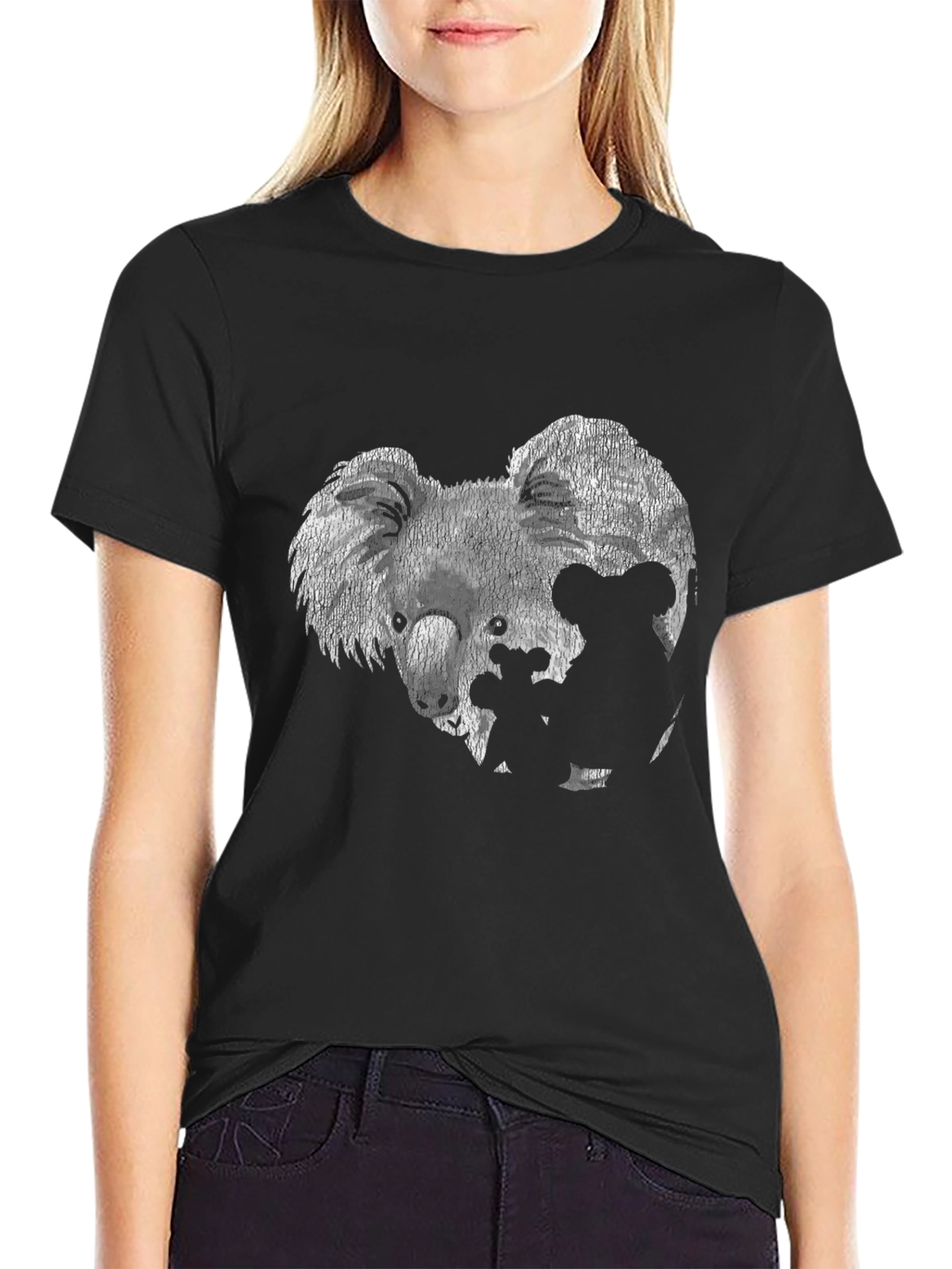 Black Koala Family Graphic Tee - Black Cotton T-Shirt view 2