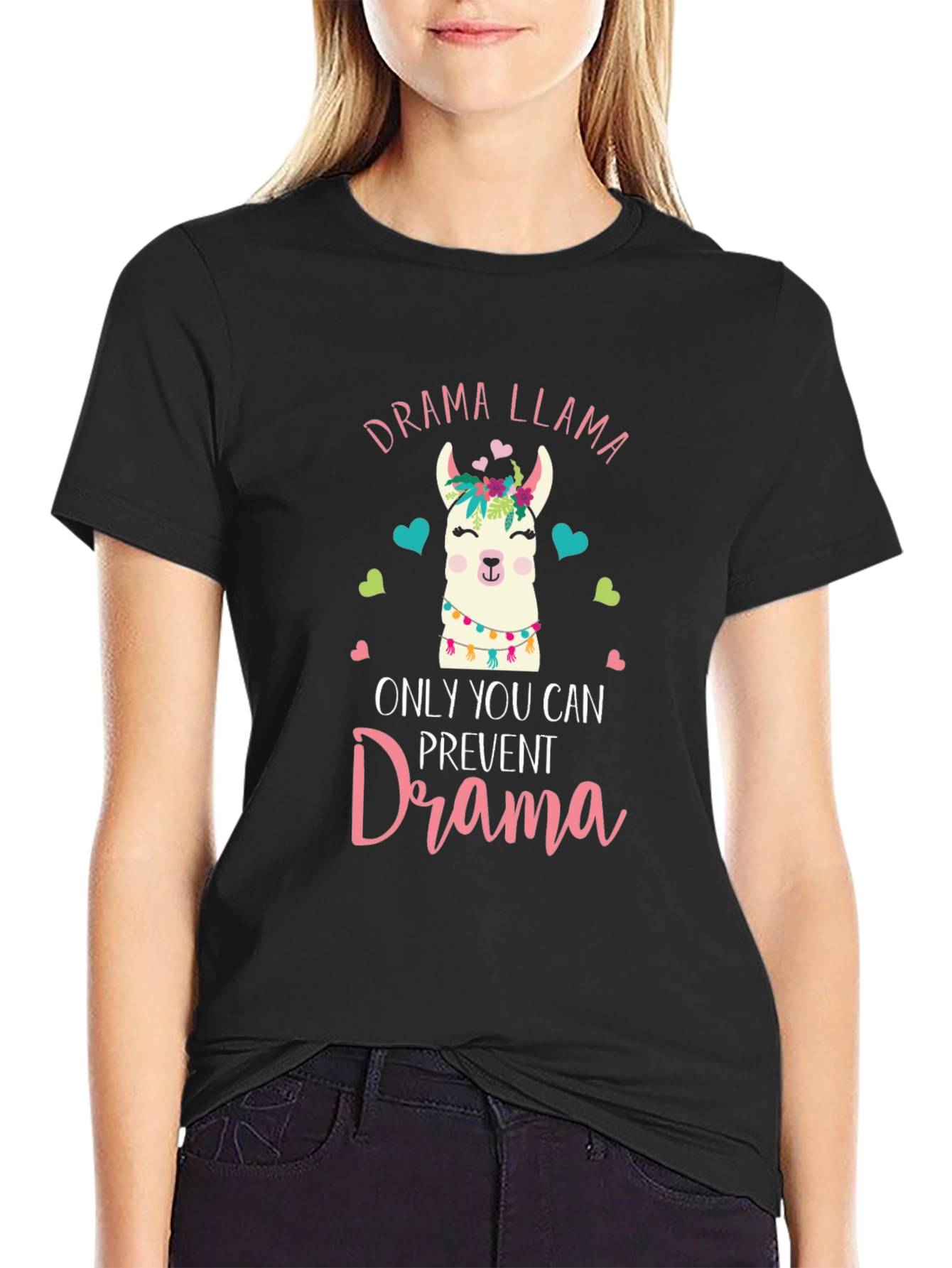 Black Drama Llama T-Shirt - Funny Animal Graphic Tee view 2