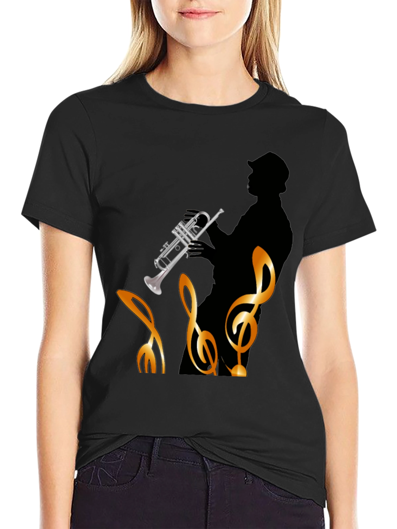 Black Jazz Musician Graphic T-Shirt - Black Cotton Tee view 2