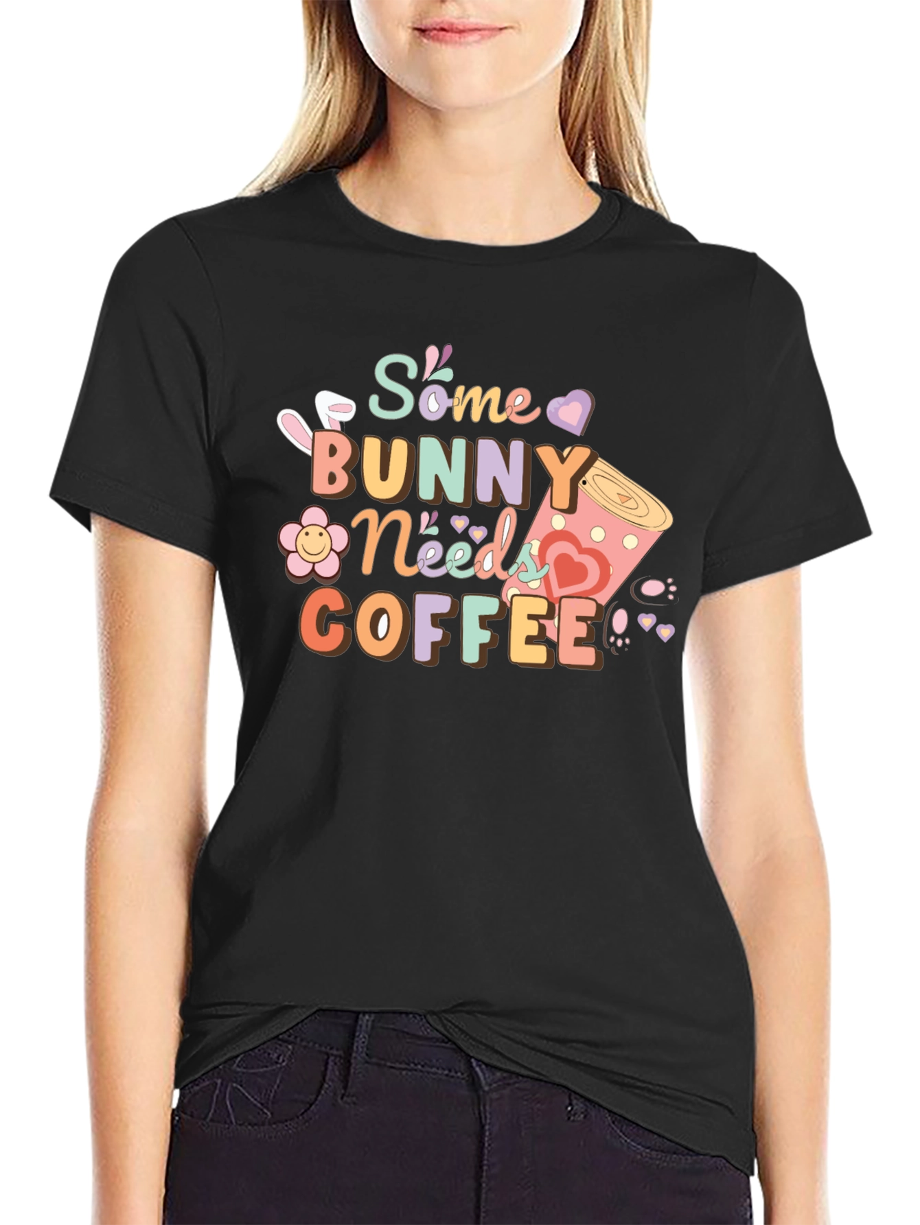 Black Some Bunny Needs Coffee T-Shirt - Black view 2