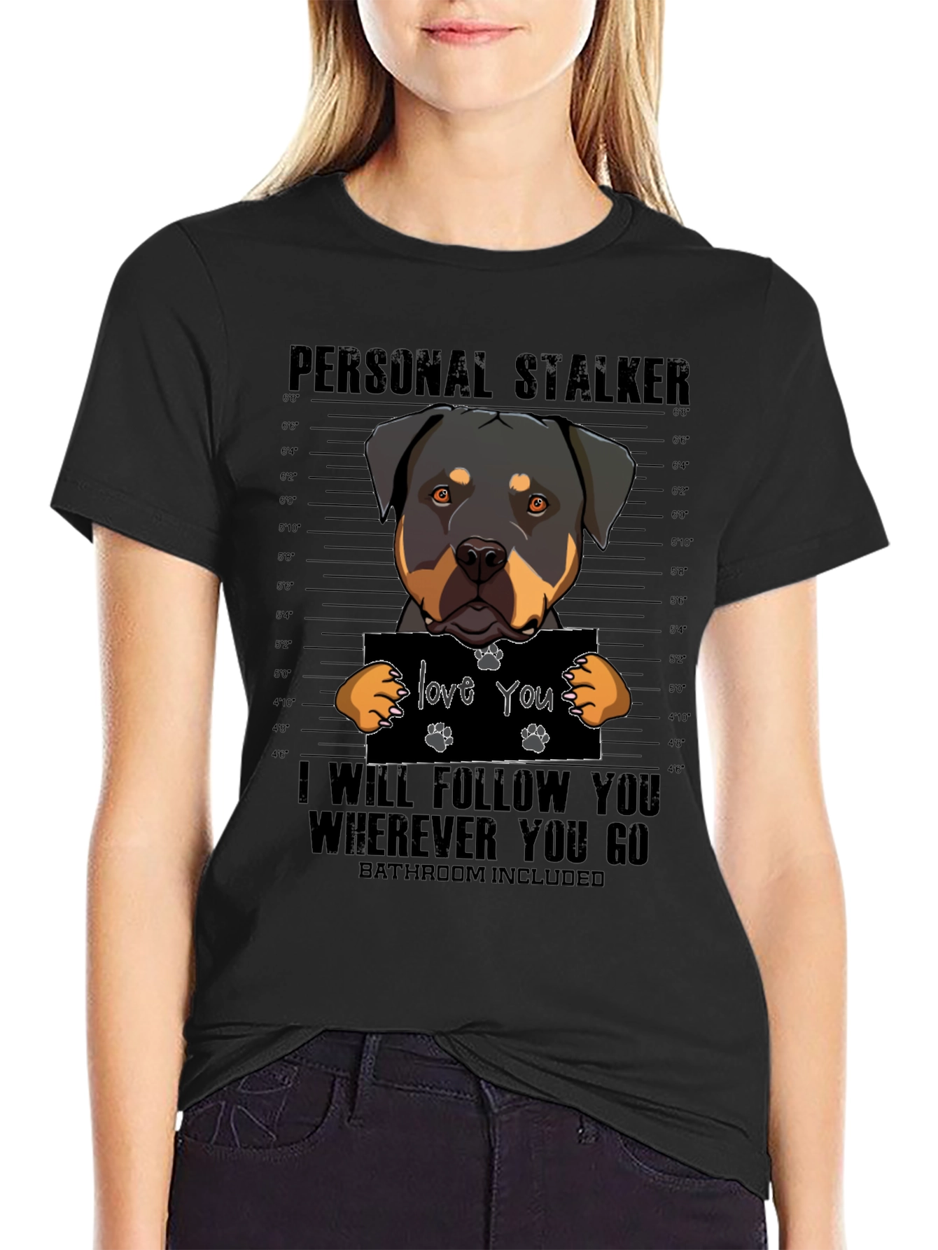 Black Personal Rottweiler Stalker T-Shirt view 2