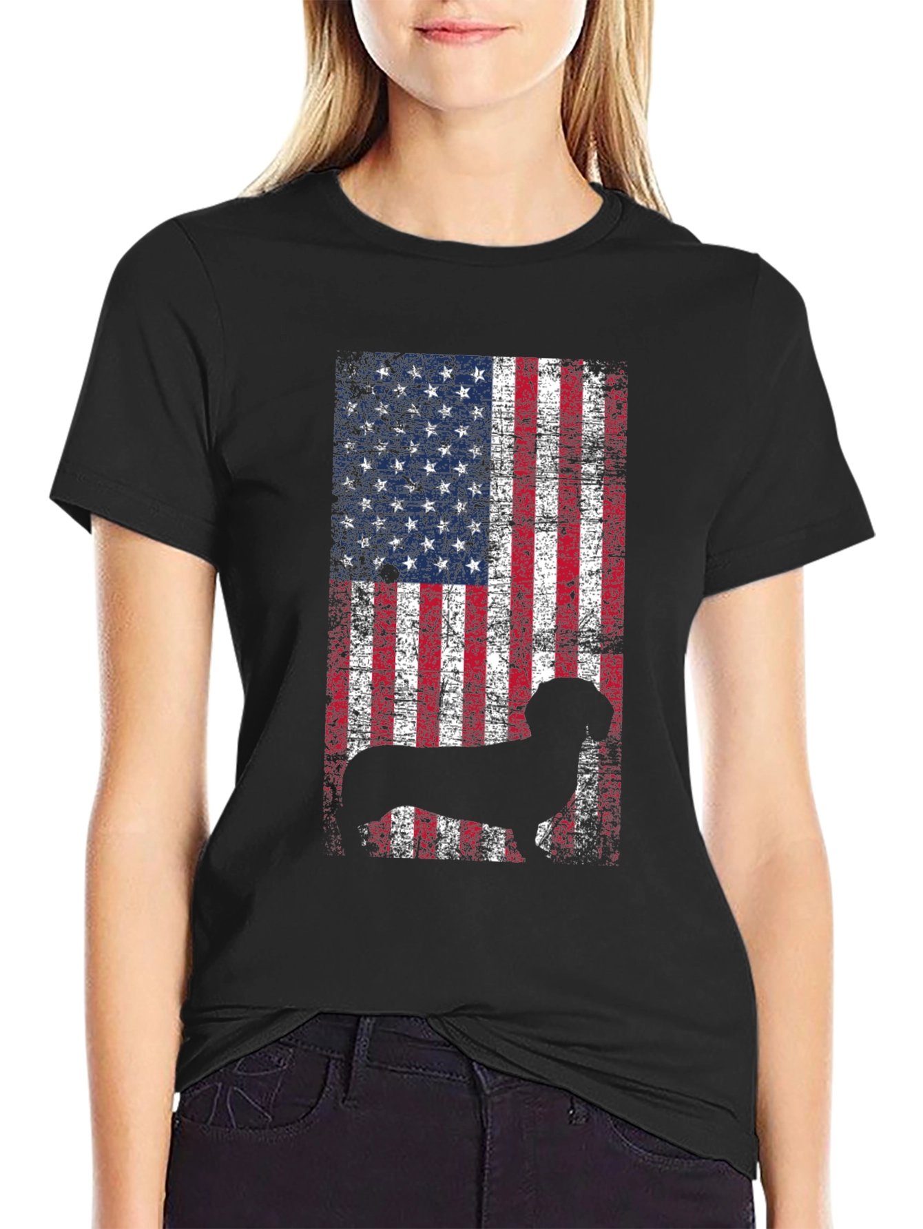 Black Patriotic Dog USA Flag T-Shirt view 2