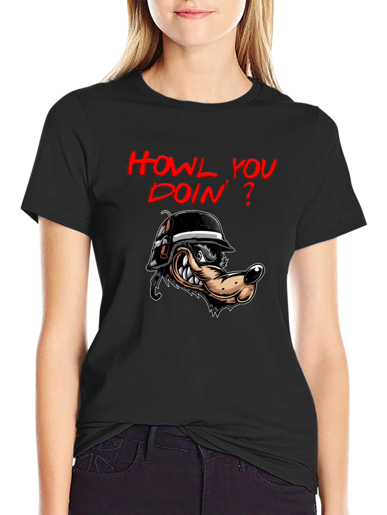 Black Howl You Doin' T-Shirt view 2