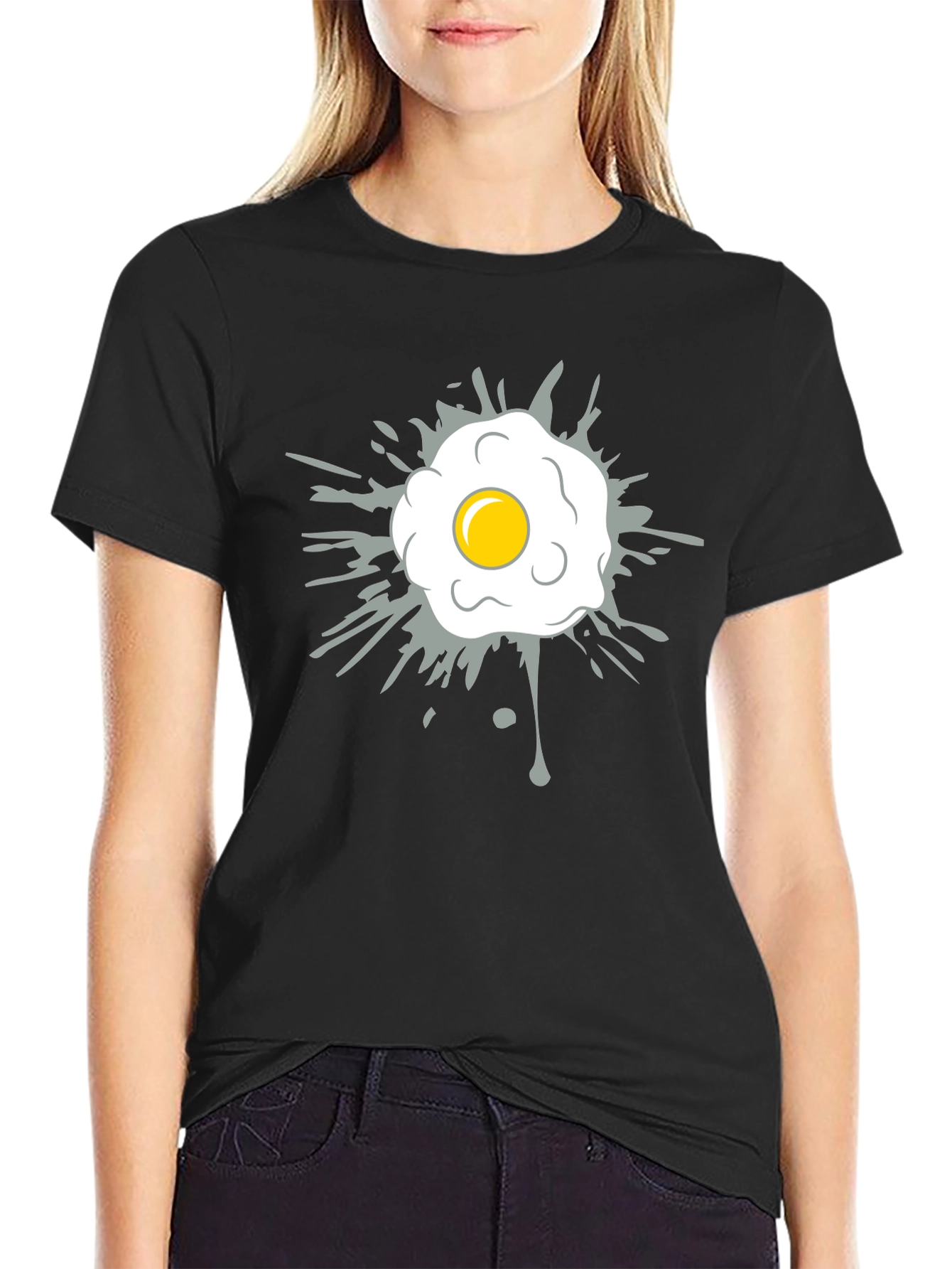 Black Fried Egg Graphic Tee - Casual Black T-Shirt view 2