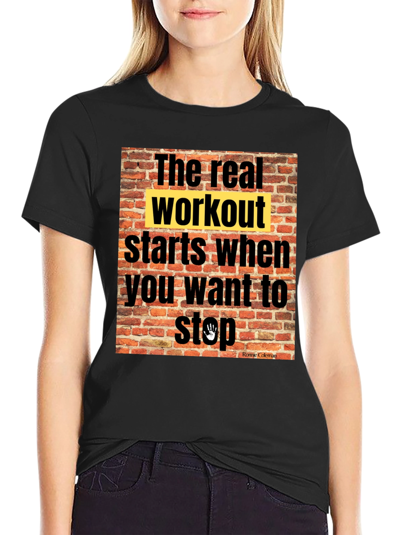 Black Workout Motivation T-Shirt: The Real Workout view 2