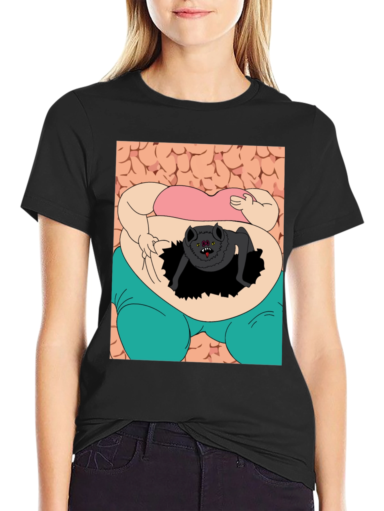 Black Cartoon Creature T-Shirt view 2