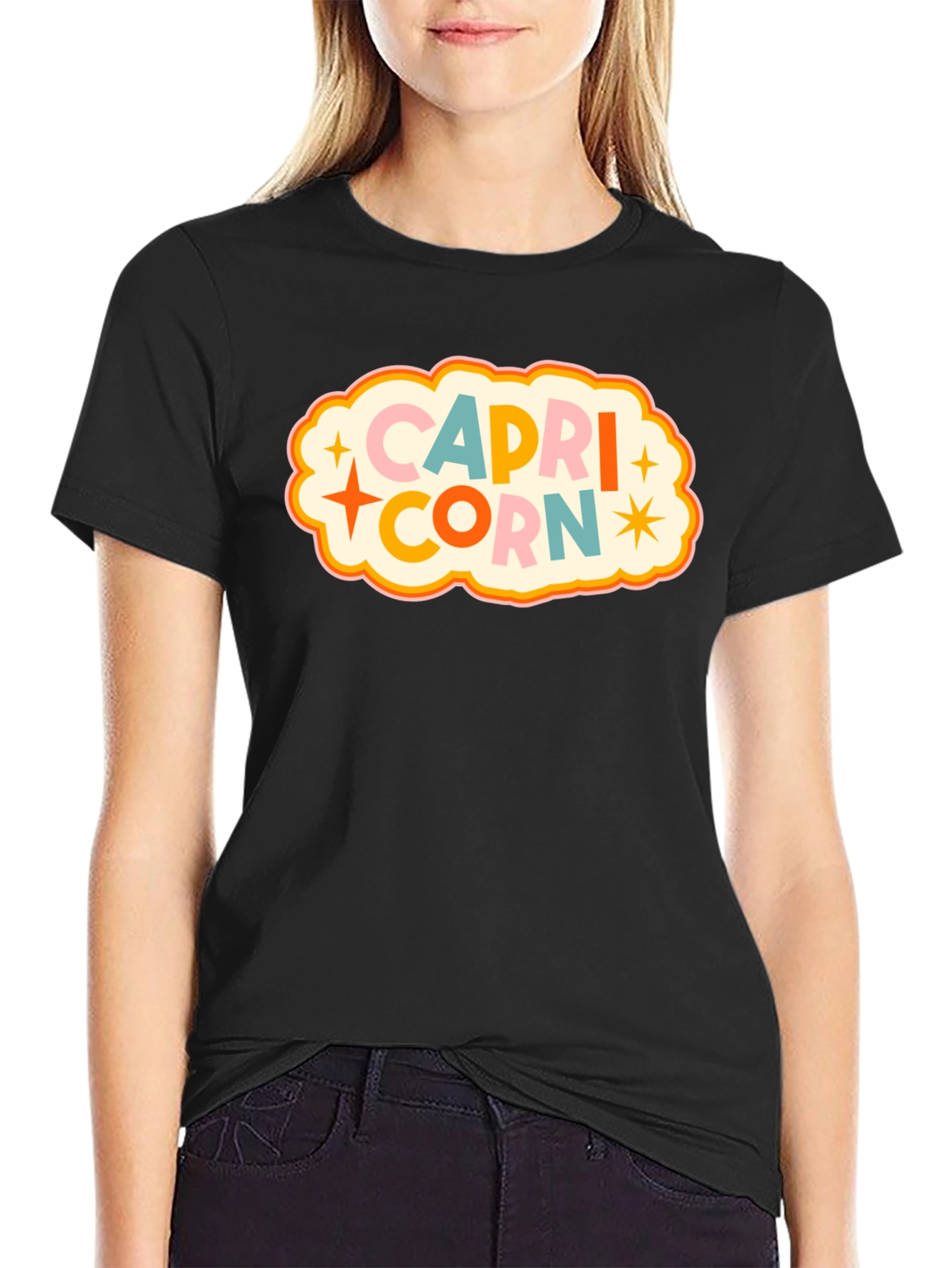 Black Capricorn Zodiac Graphic T-Shirt view 2