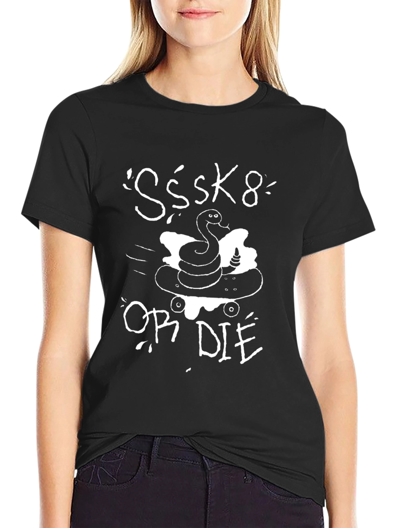 Black Sssk8 or Die Graphic Tee - Black Cotton T-Shirt view 2