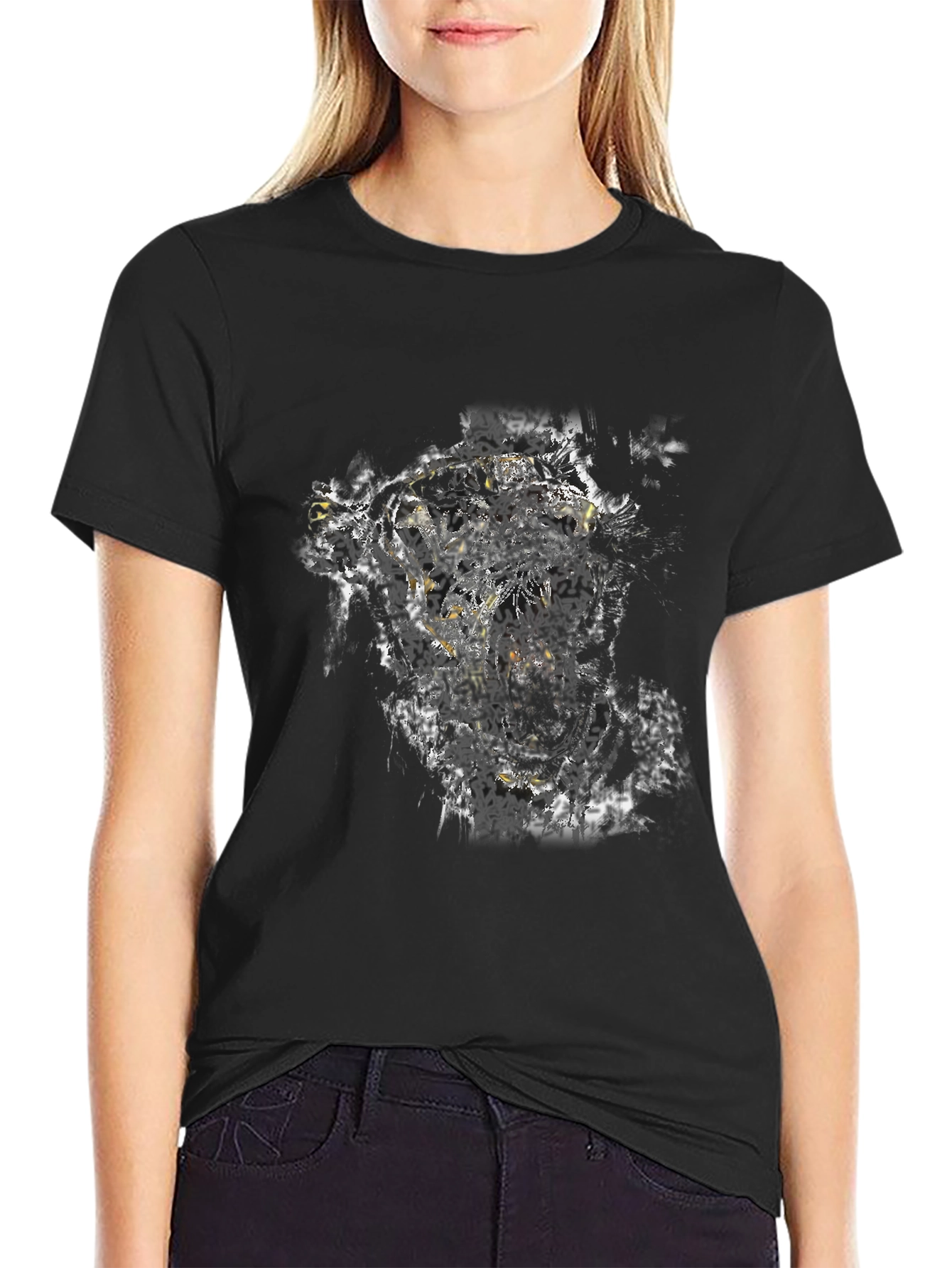 Black Tiger Graphic Black T-Shirt - Bold Animal Print Tee view 2