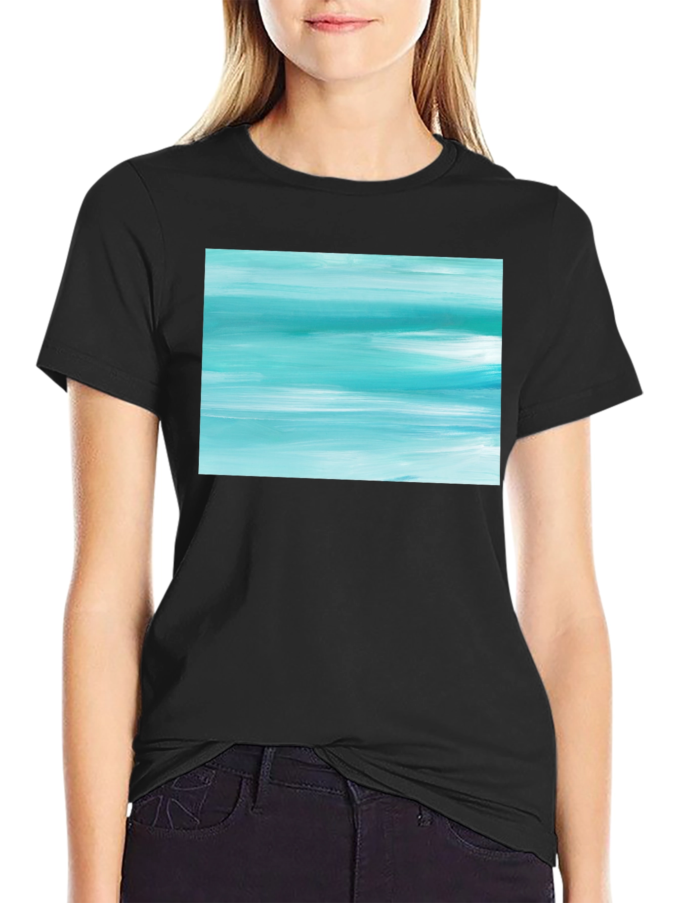 Black Abstract Aqua Brushstroke Graphic Tee - Soft Cotton view 2