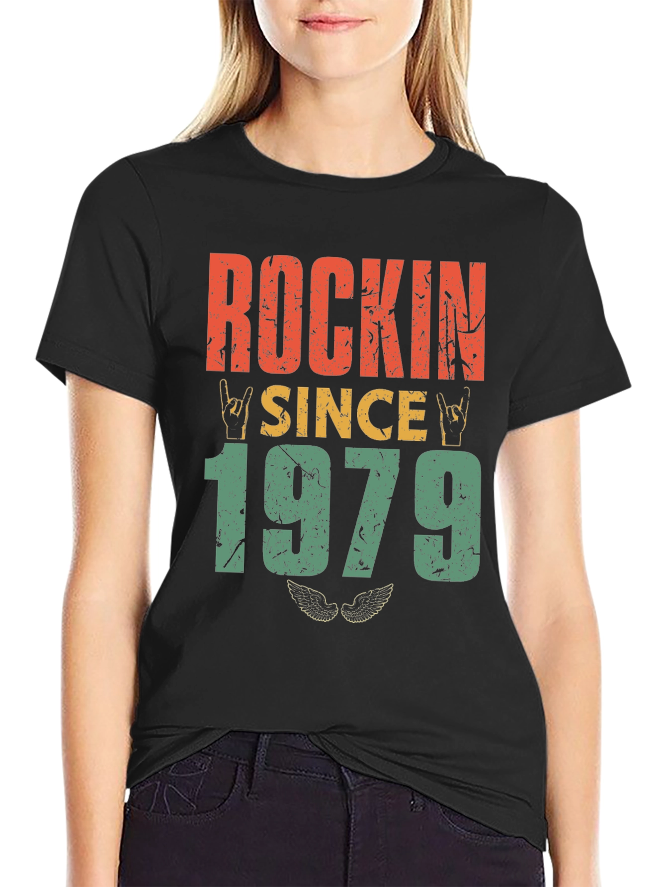 Black Rockin Since 1979 Retro T-Shirt view 2
