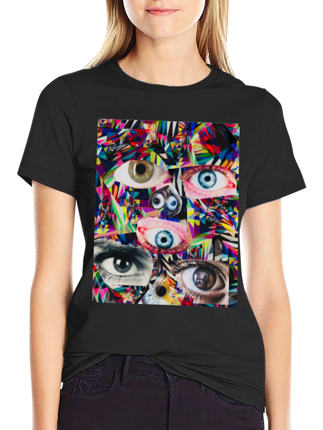 Black Eye Collage Graphic Tee - Black Unisex T-Shirt view 2