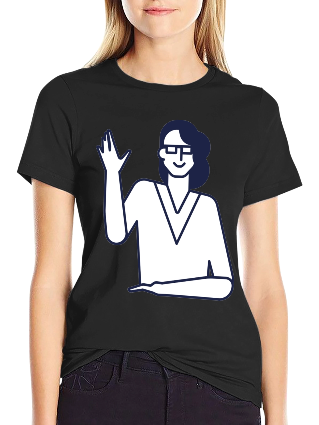 Black Nerdy Waving Woman Graphic Tee view 2