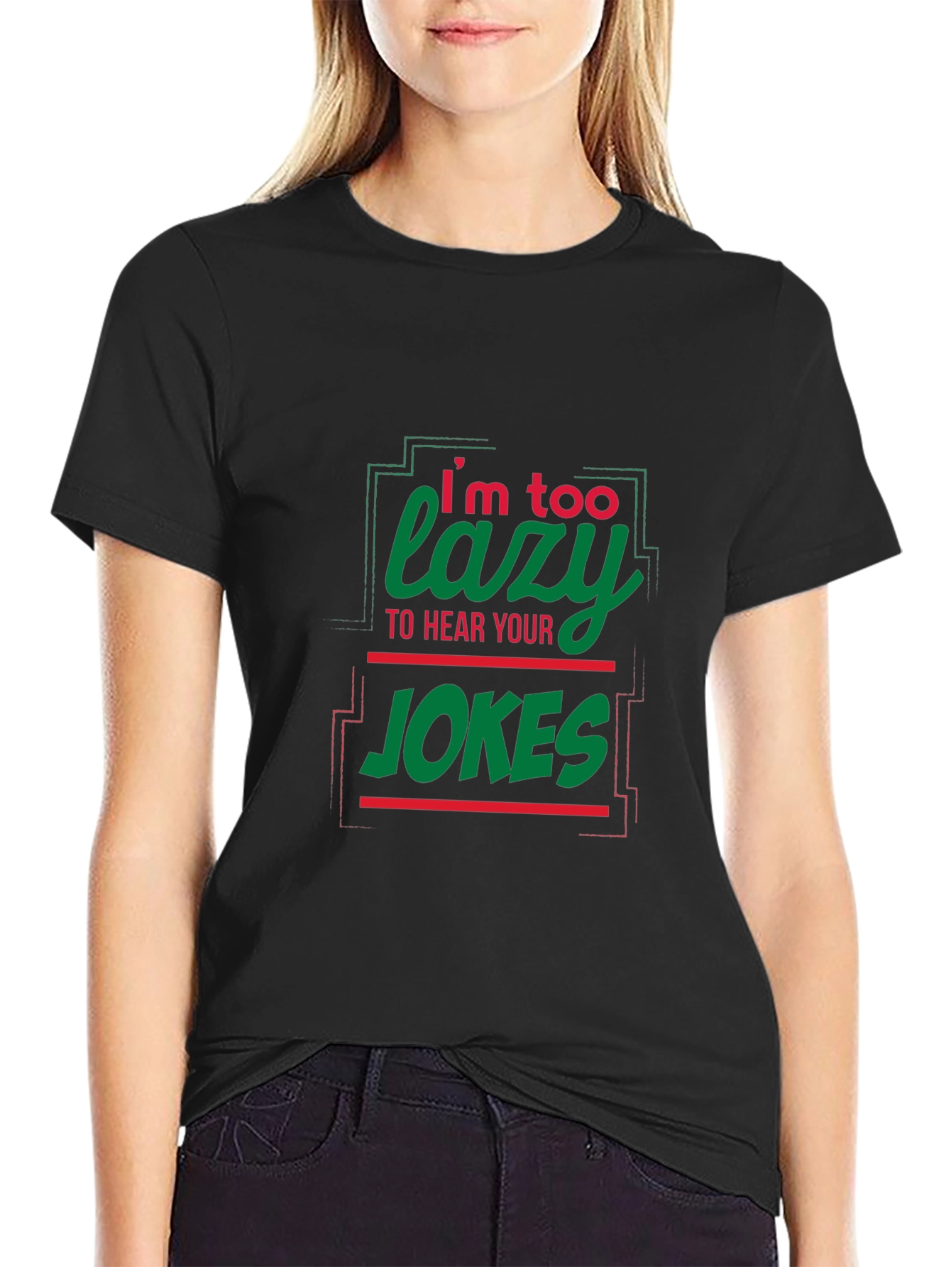 Black Lazy Jokes Graphic Tee - Black view 2