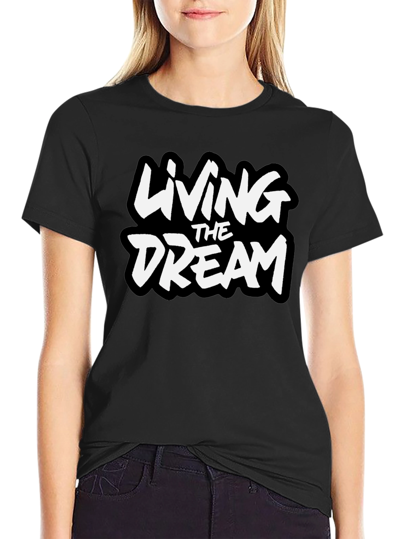 Black Living The Dream Graphic Tee - Black Cotton Blend view 2