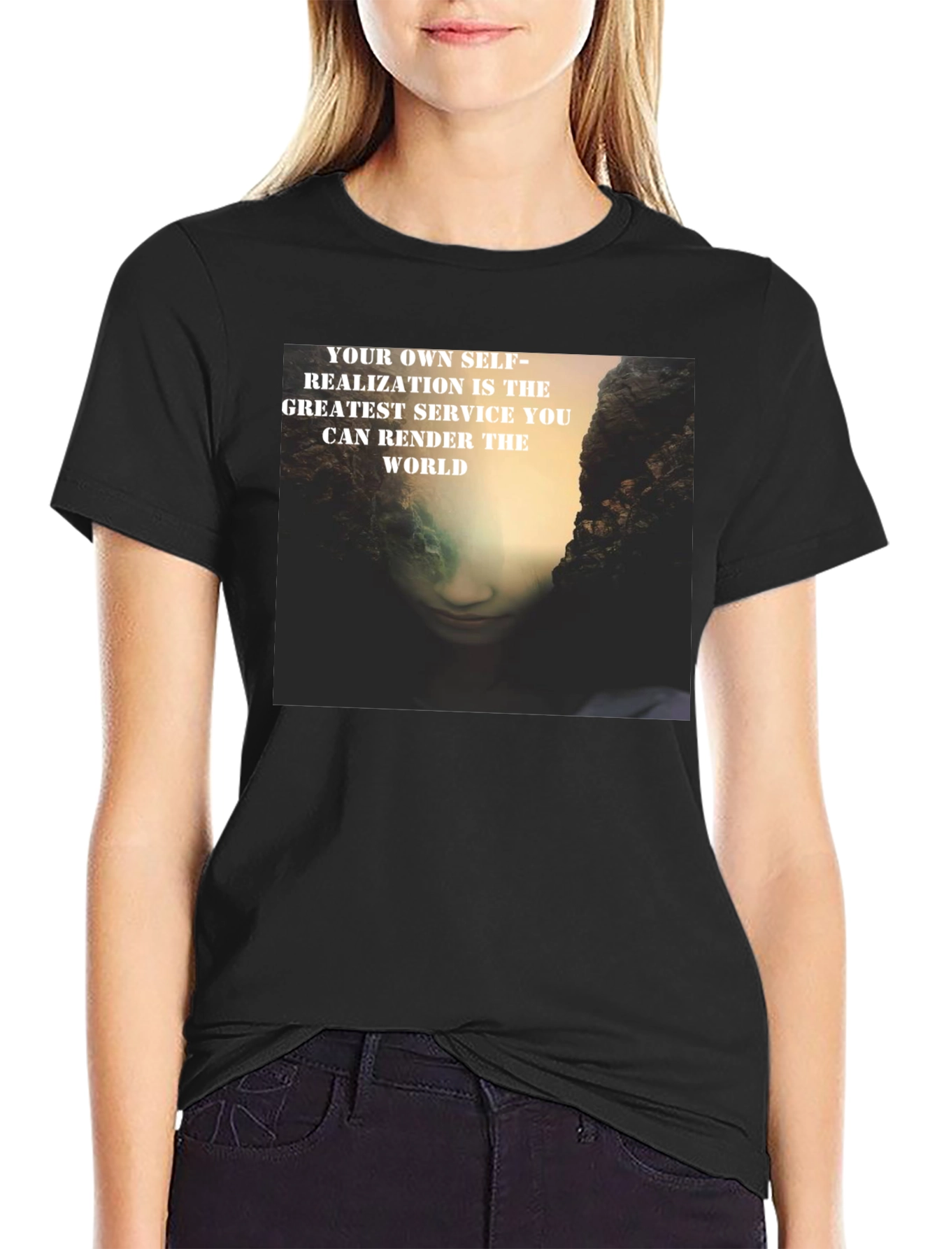 Black Self-Realization Graphic Print T-Shirt view 2