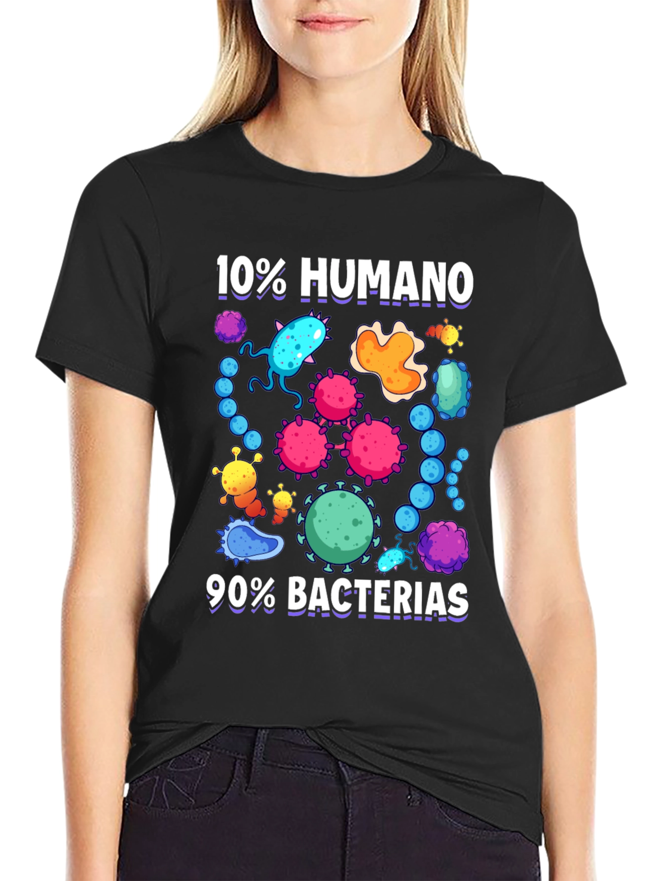 Black Funny 10% Humano 90% Bacterias Graphic T-Shirt view 2