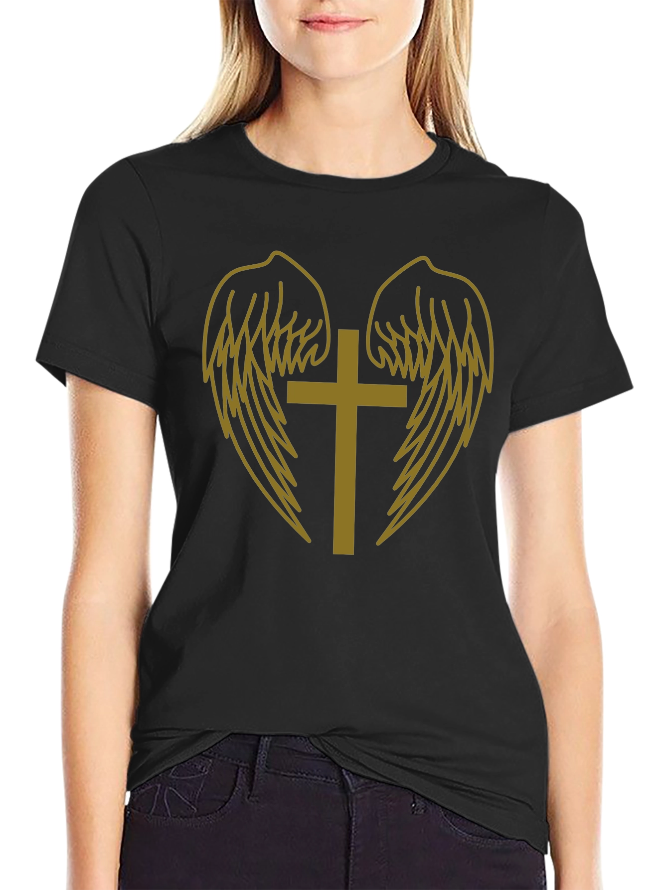 Black Cross and Wings Graphic Tee view 2