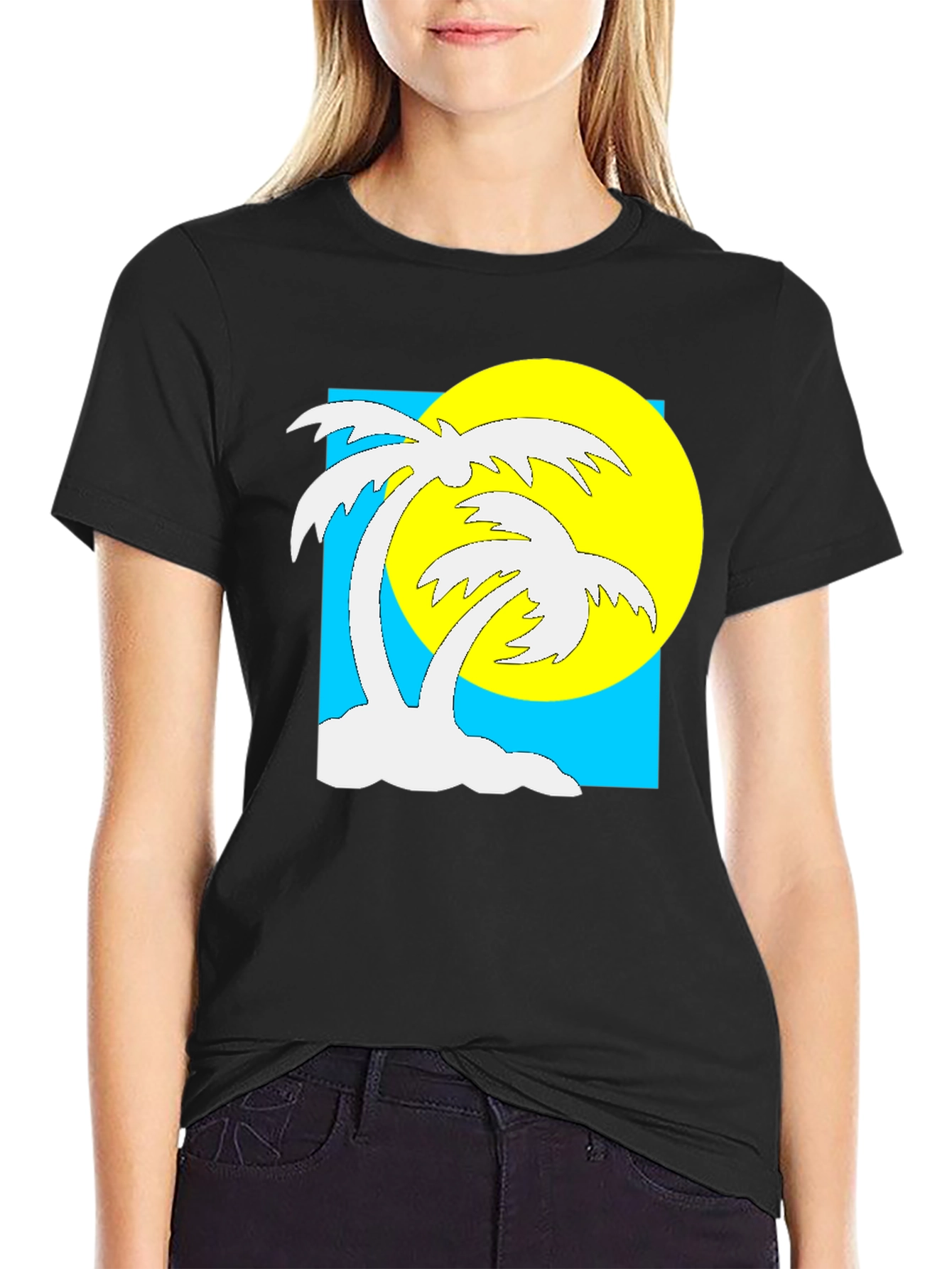 Black Tropical Palm Tree Graphic T-Shirt - Summer Vibes view 2