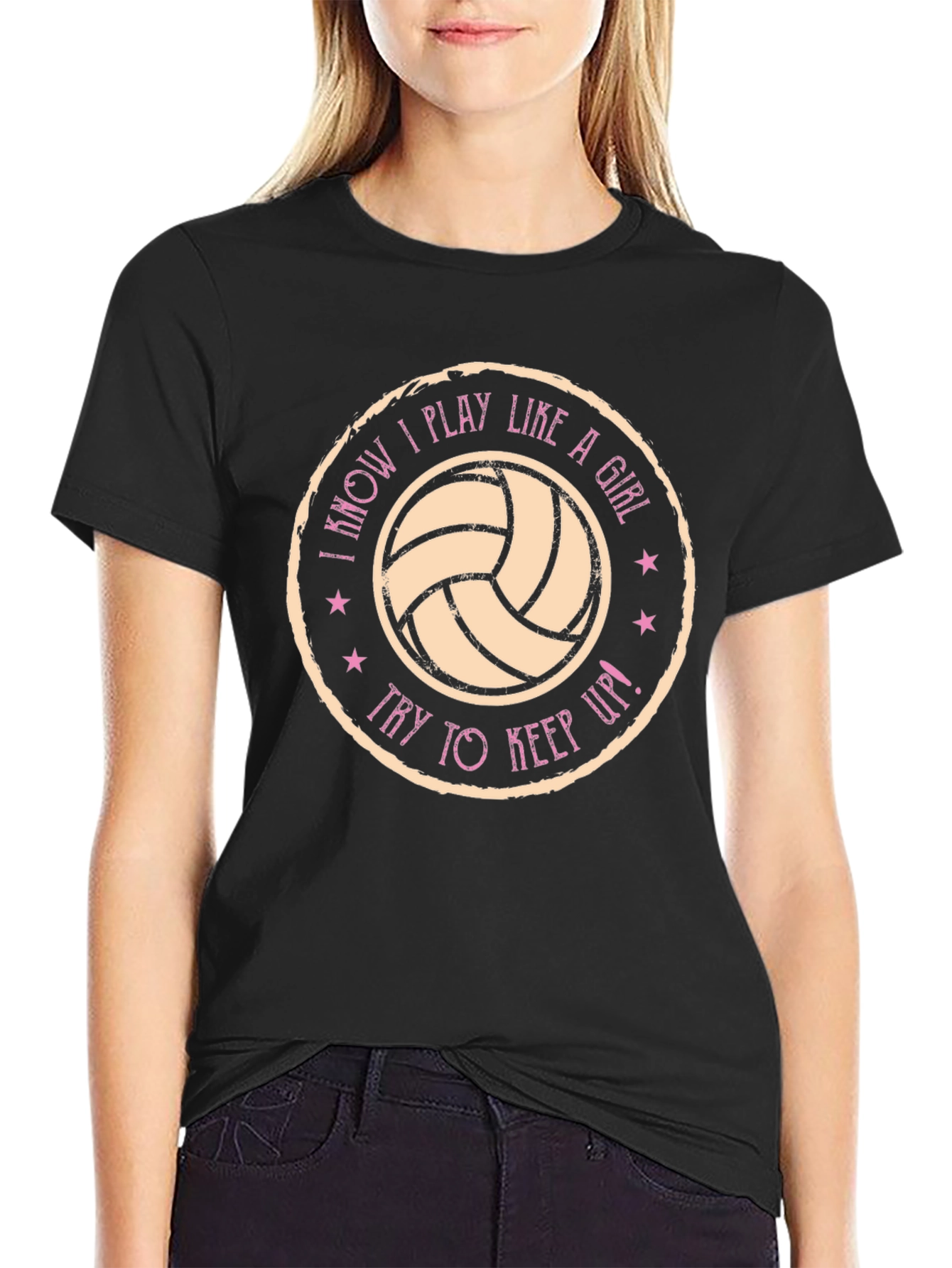 Black I Play Like a Girl Volleyball Graphic T-Shirt view 2