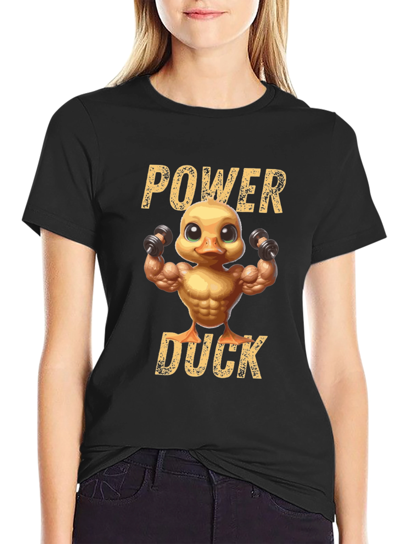 Black Power Duck Graphic T-Shirt - Fitness Humor Tee view 2
