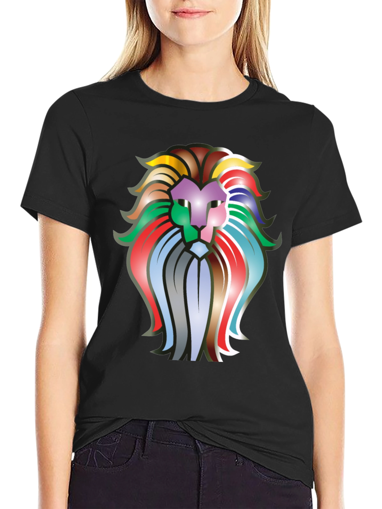 Black Colorful Lion Graphic T-Shirt - Bold Statement Tee view 2