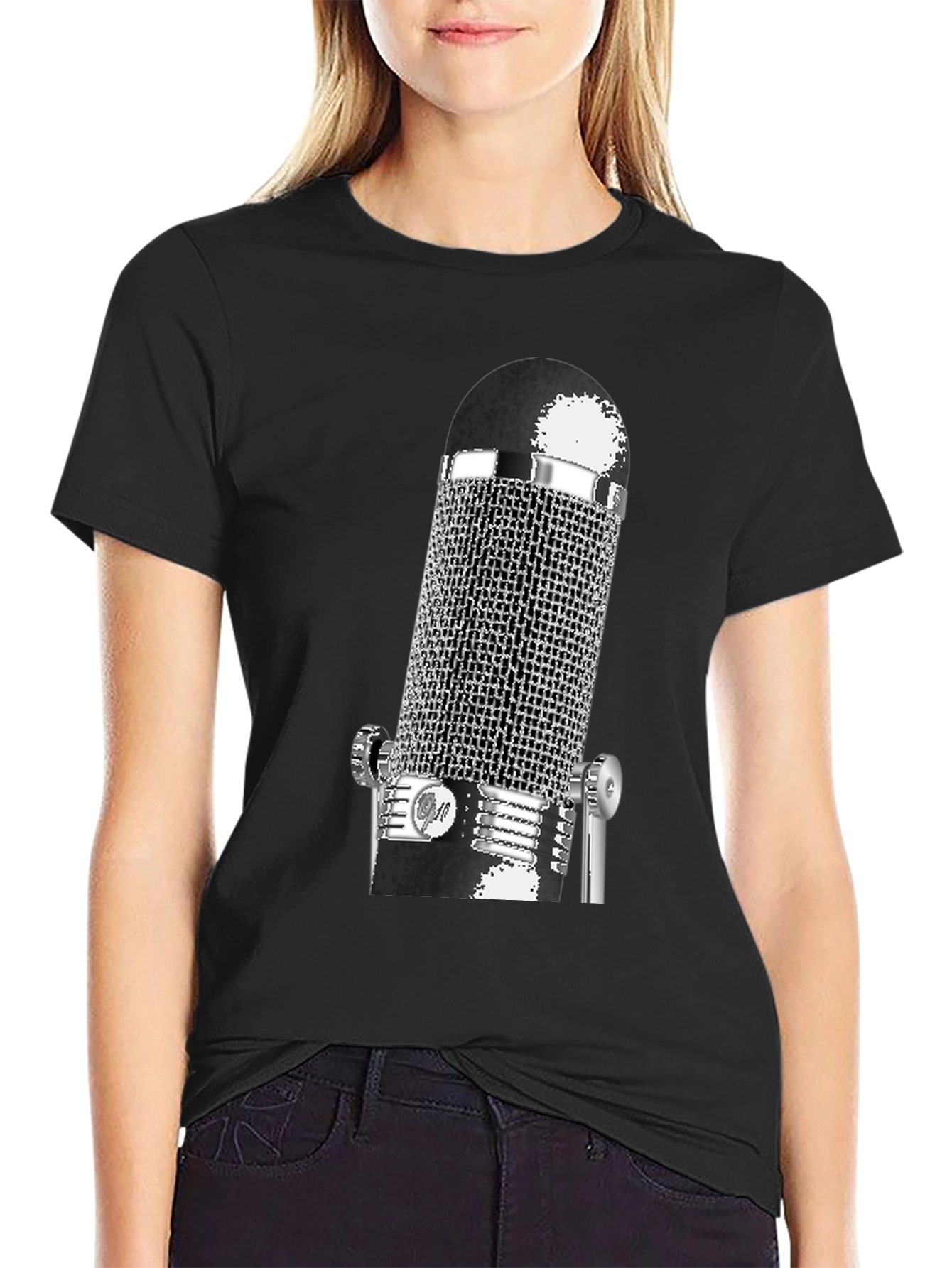 Black Vintage Microphone Graphic T-Shirt - Black view 2
