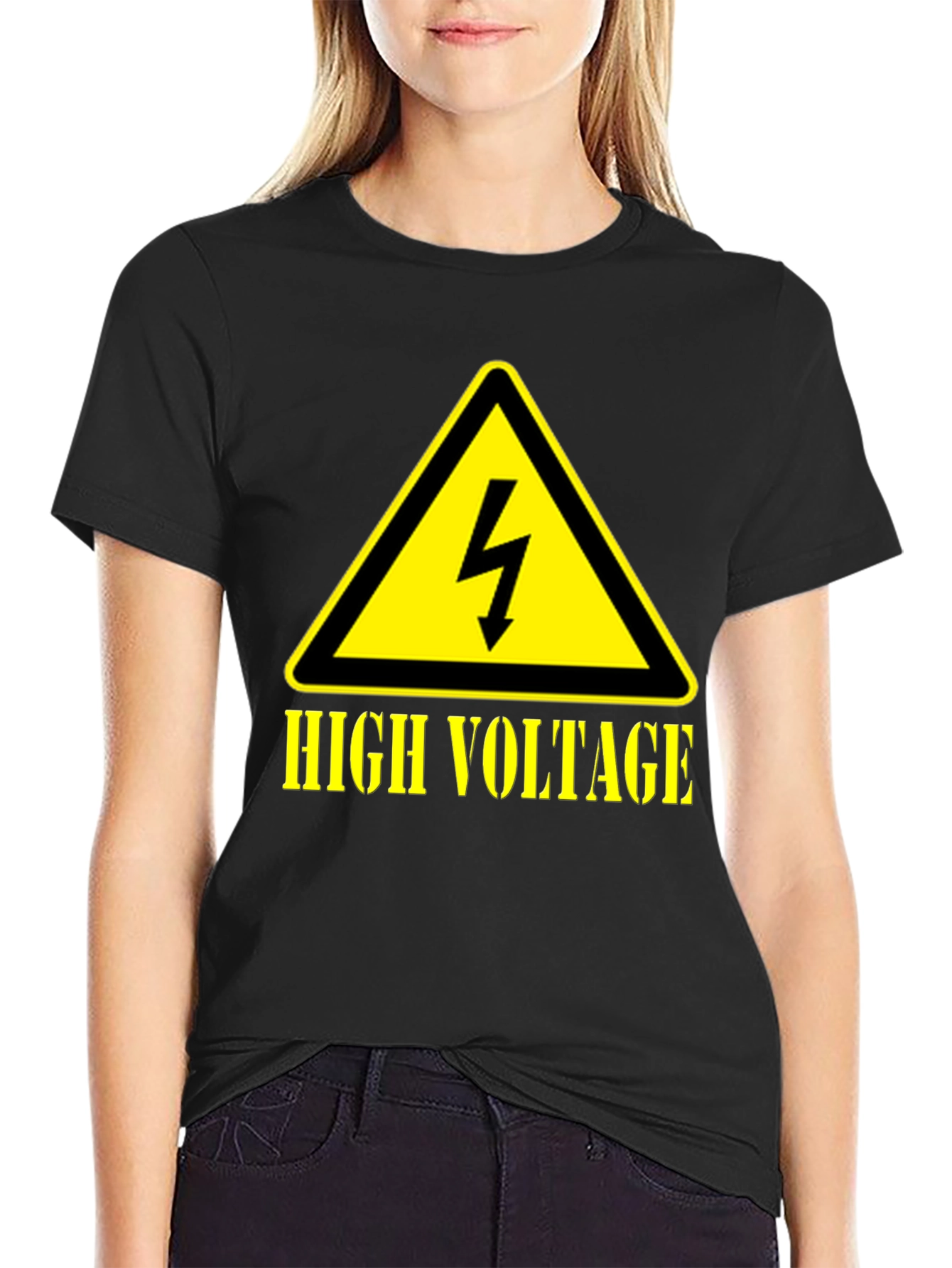 Black High Voltage Graphic T-Shirt, Black Cotton Tee view 2