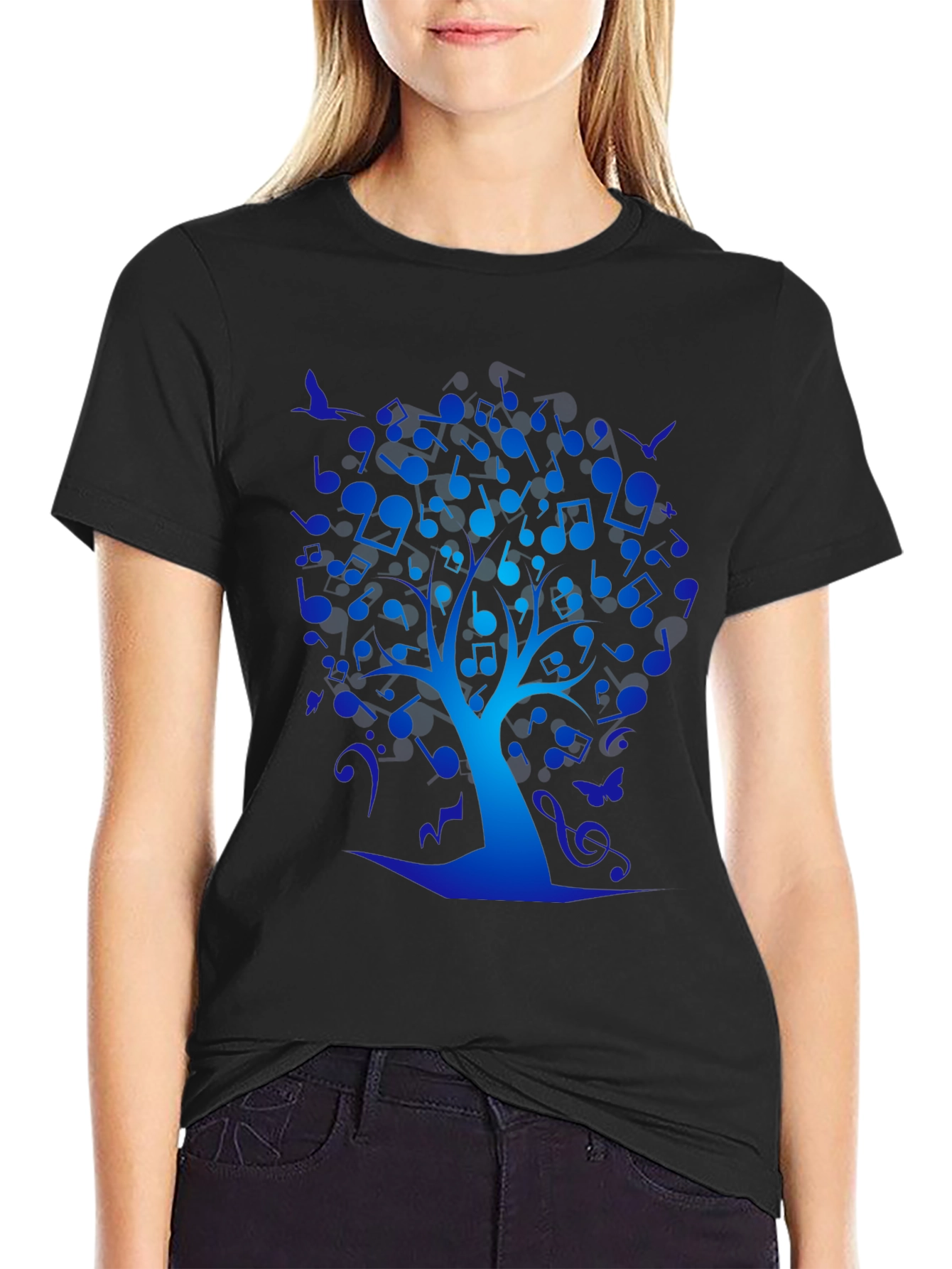 Black Musical Tree Graphic Tee - Black Cotton T-Shirt view 2