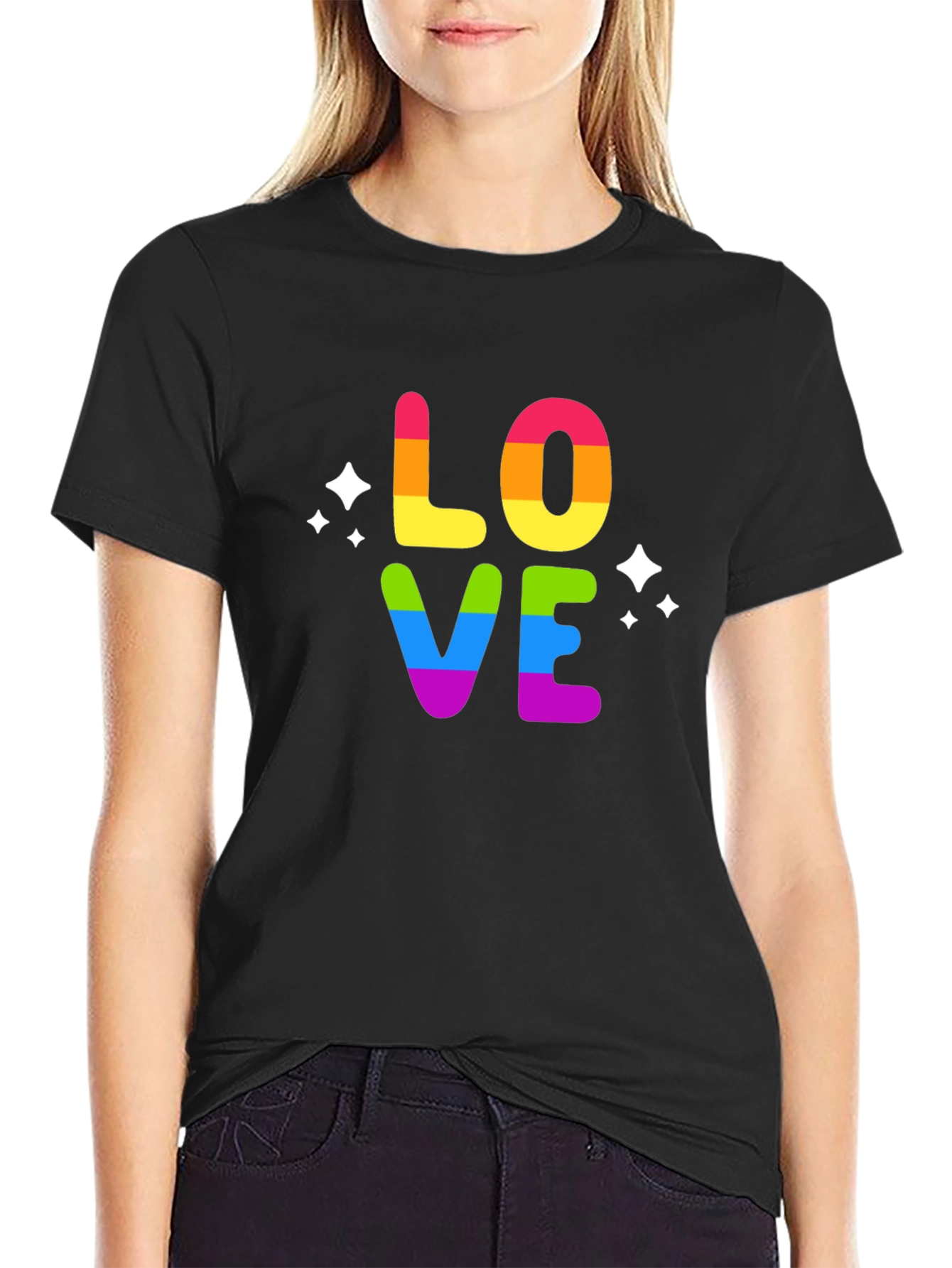 Black Rainbow LOVE Graphic T-Shirt view 2