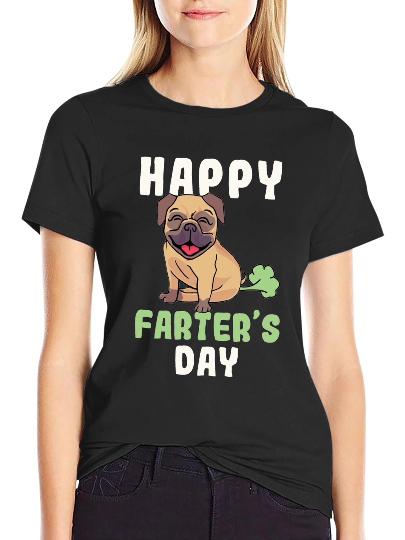 Black Happy Farter's Day Pug T-Shirt view 2