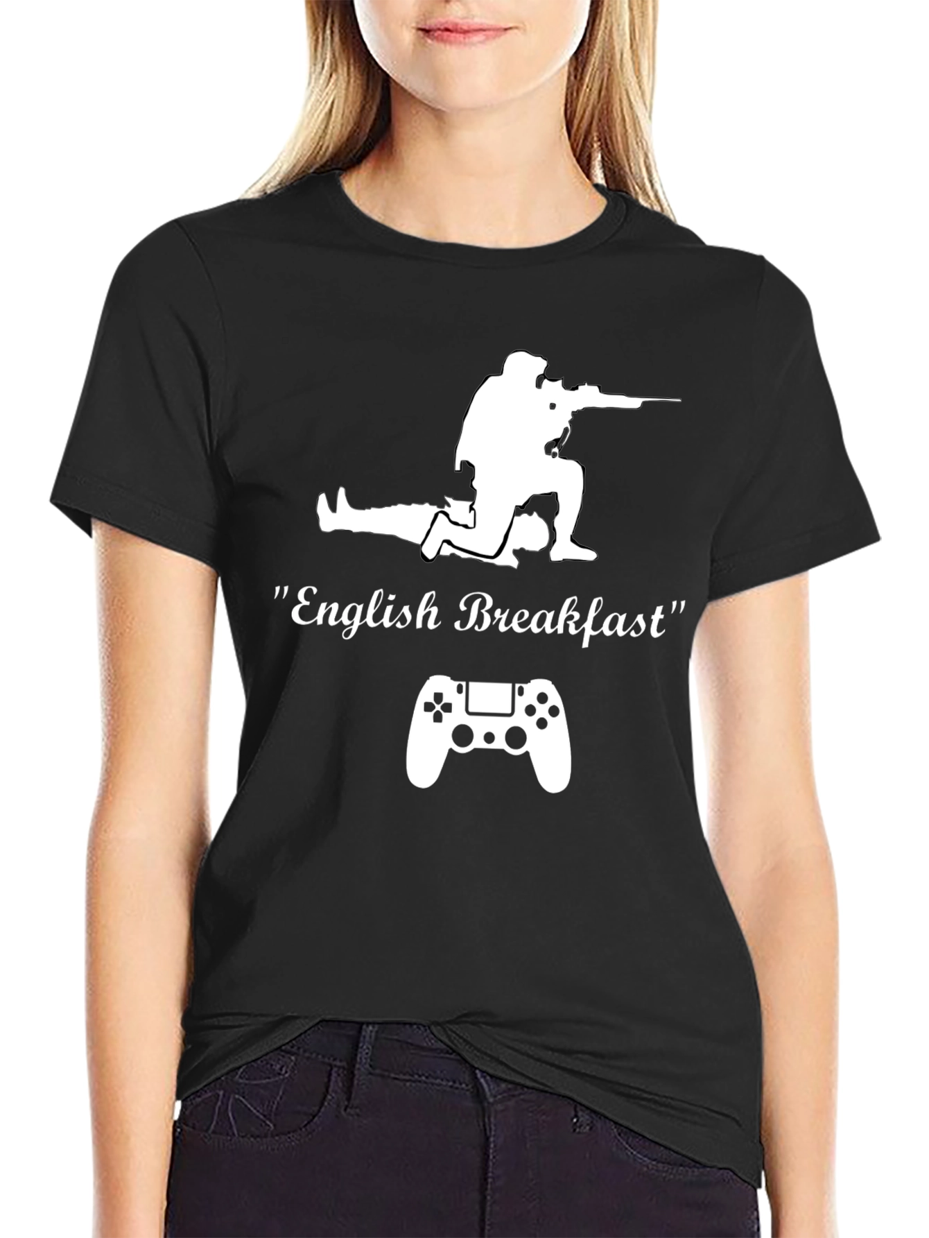 Black English Breakfast Gamer T-Shirt - Black Cotton Tee view 2
