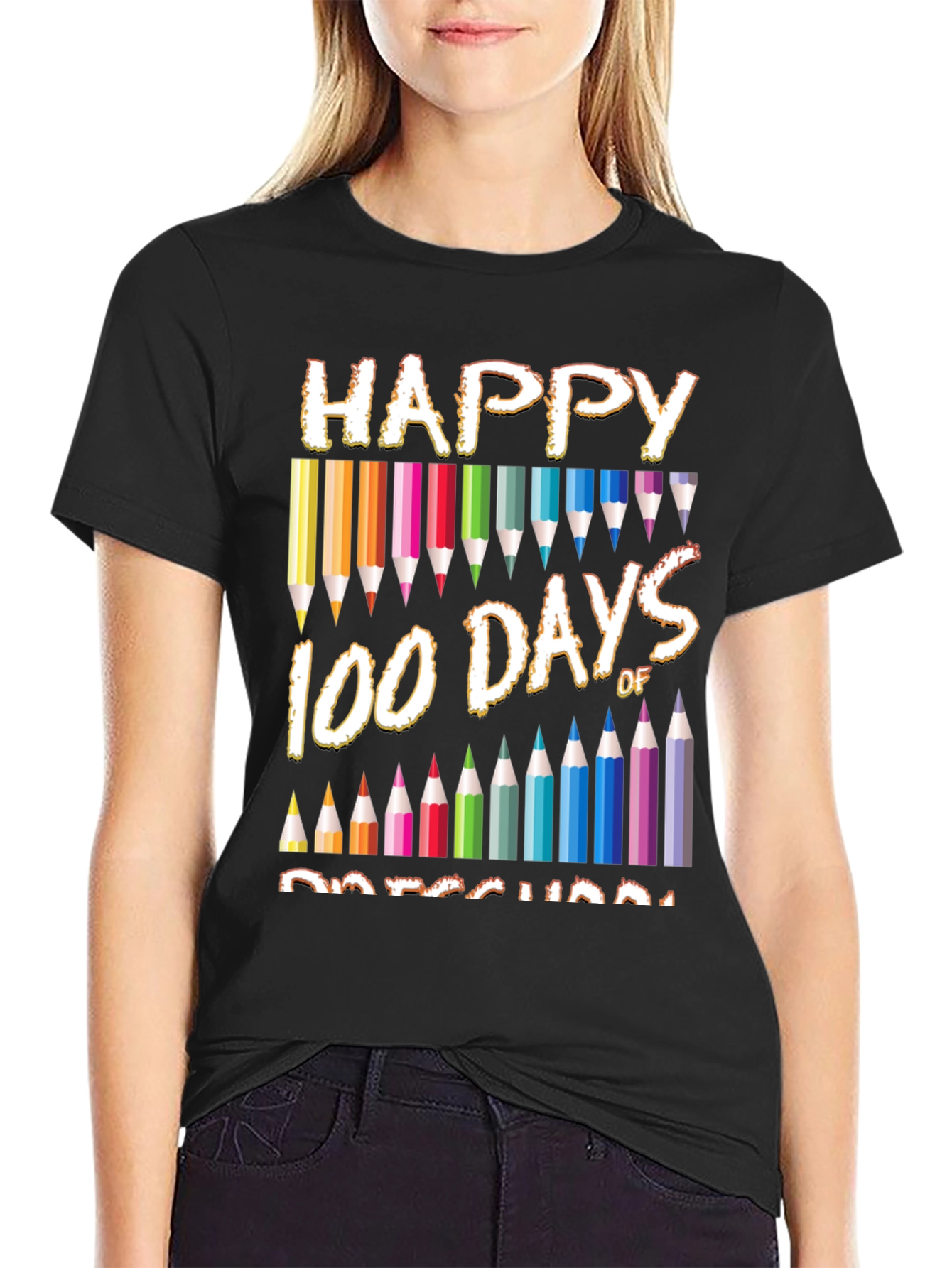 Black Happy 100 Days of Preschool T-Shirt view 2