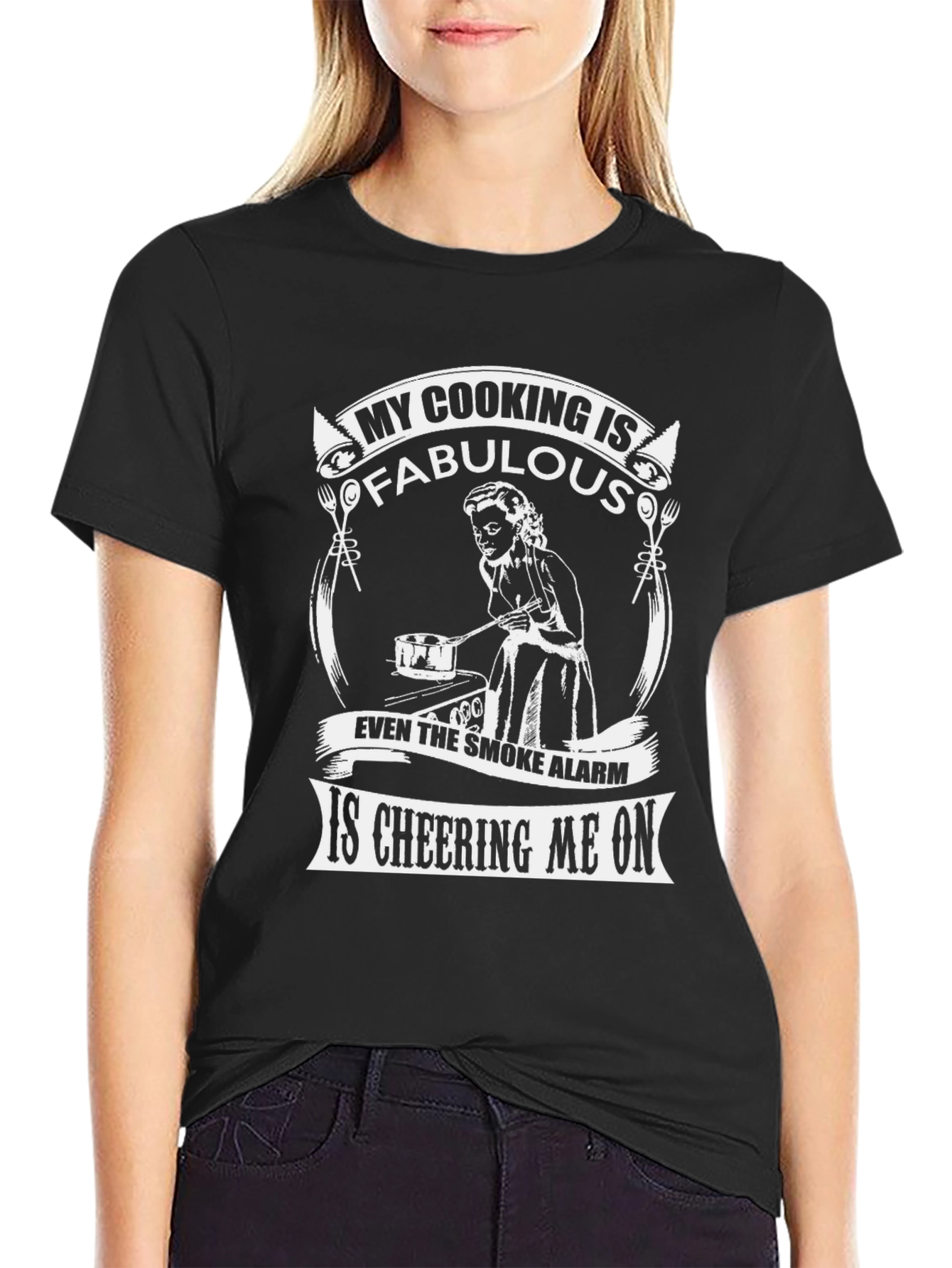 Black Funny Cooking T-Shirt - My Cooking is Fabulous view 2