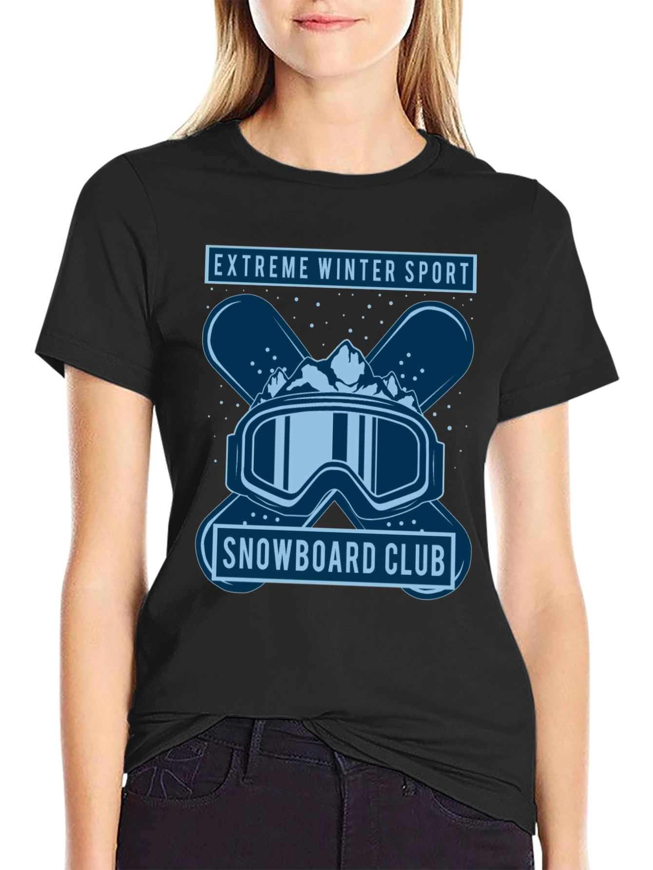 Black Extreme Winter Sport Snowboard Club Graphic Tee view 2