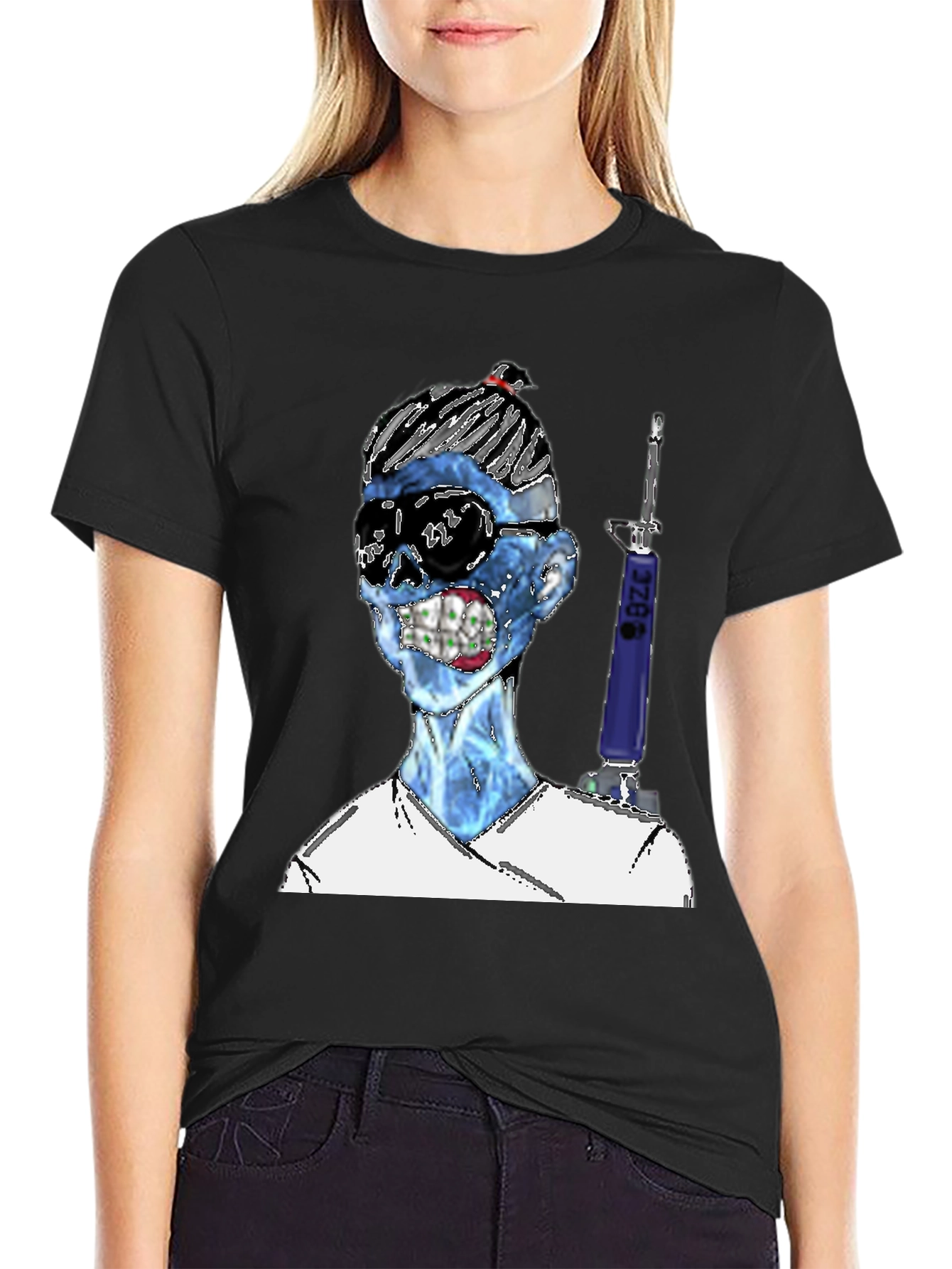 Black Zombie Nurse Graphic T-Shirt - Unique Design view 2