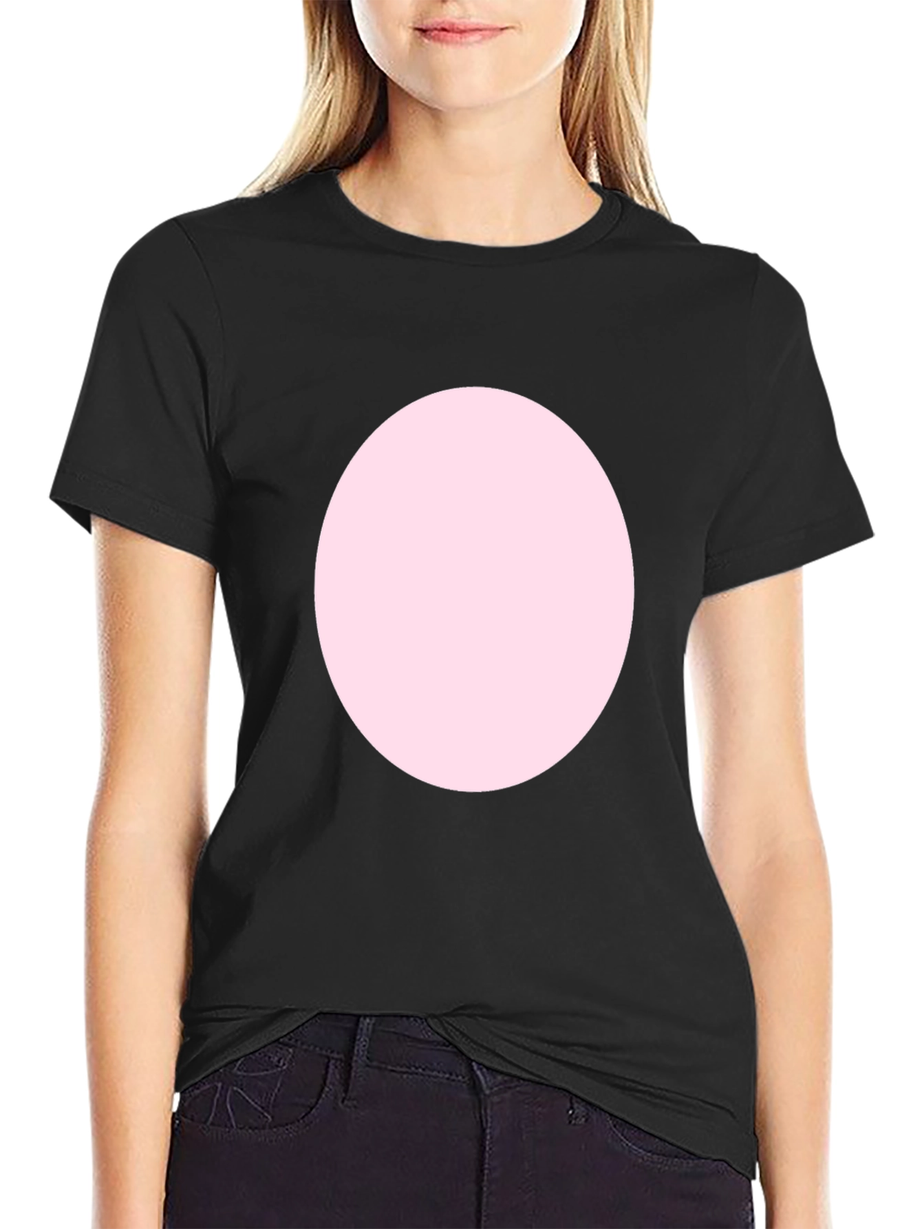 Black Black Crew Neck T-Shirt with Pink Circle view 2
