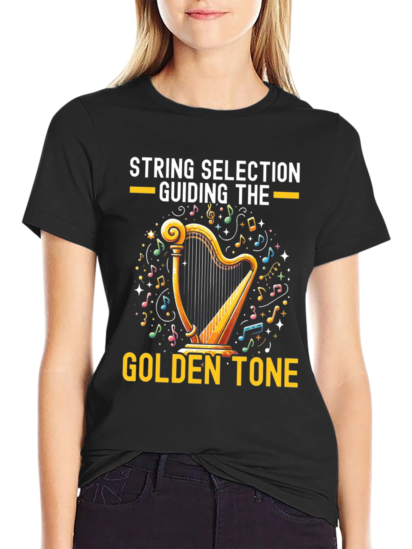Black Golden Tone Harp Graphic Tee view 2