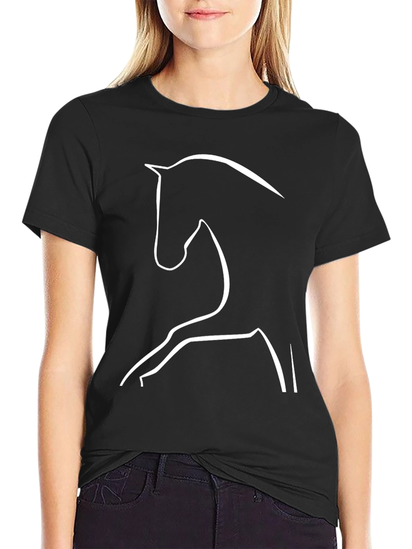 Black Modern Horse Line Art Black T-Shirt view 2