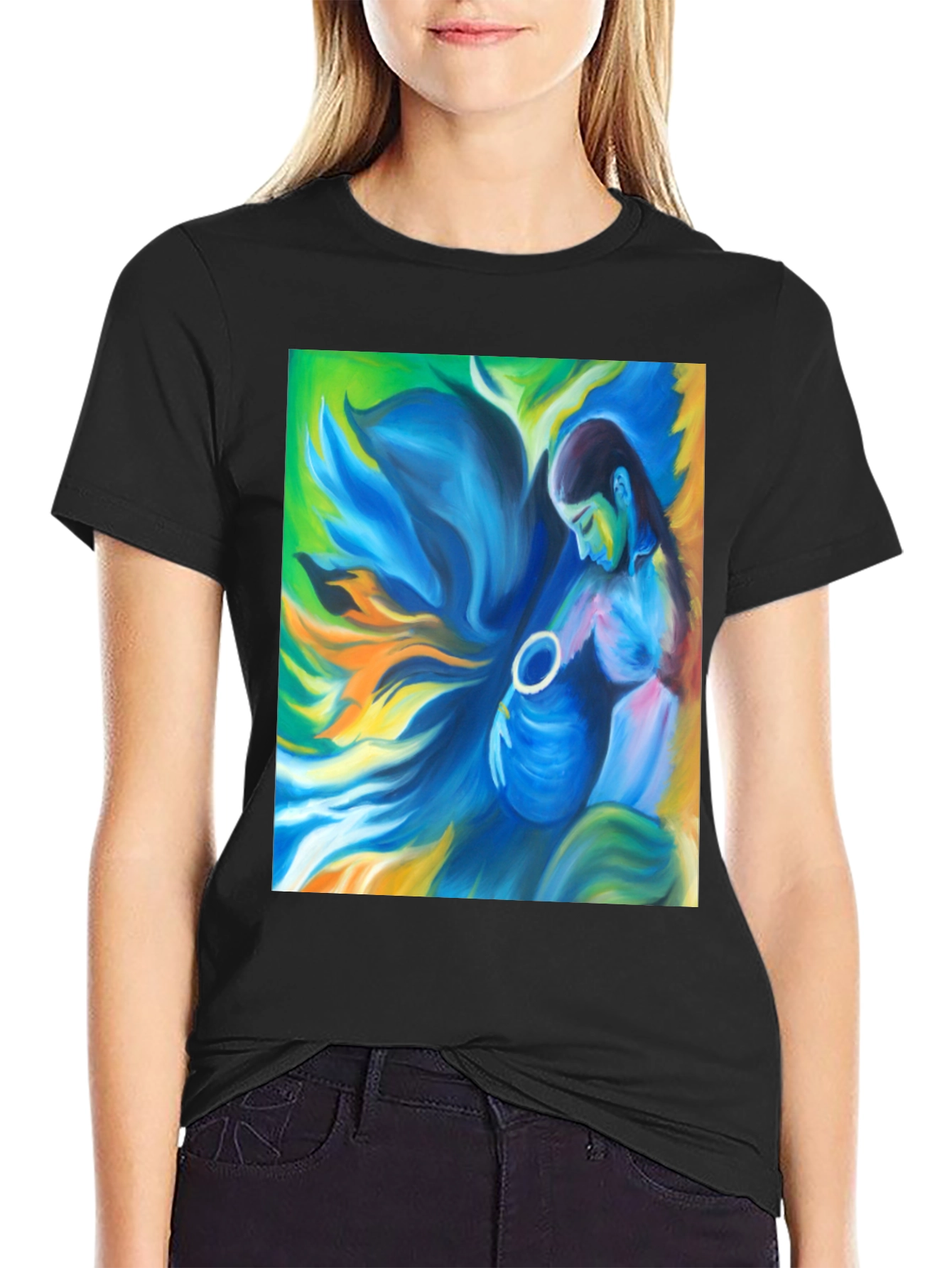 Black Artistic Woman Graphic Tee - Soft Black Cotton view 2