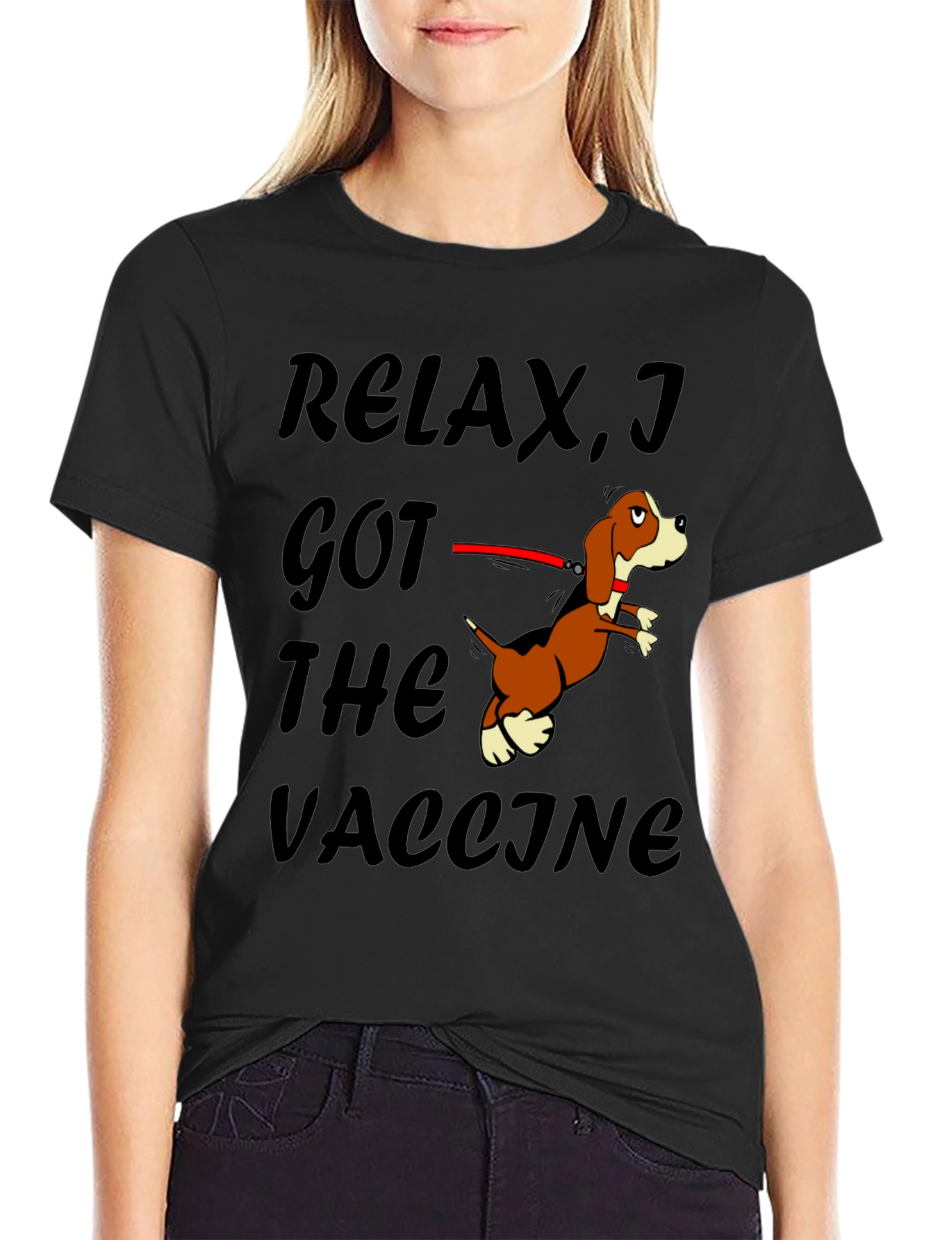 Black Relax I Got The Vaccine Funny Dog T-Shirt view 2