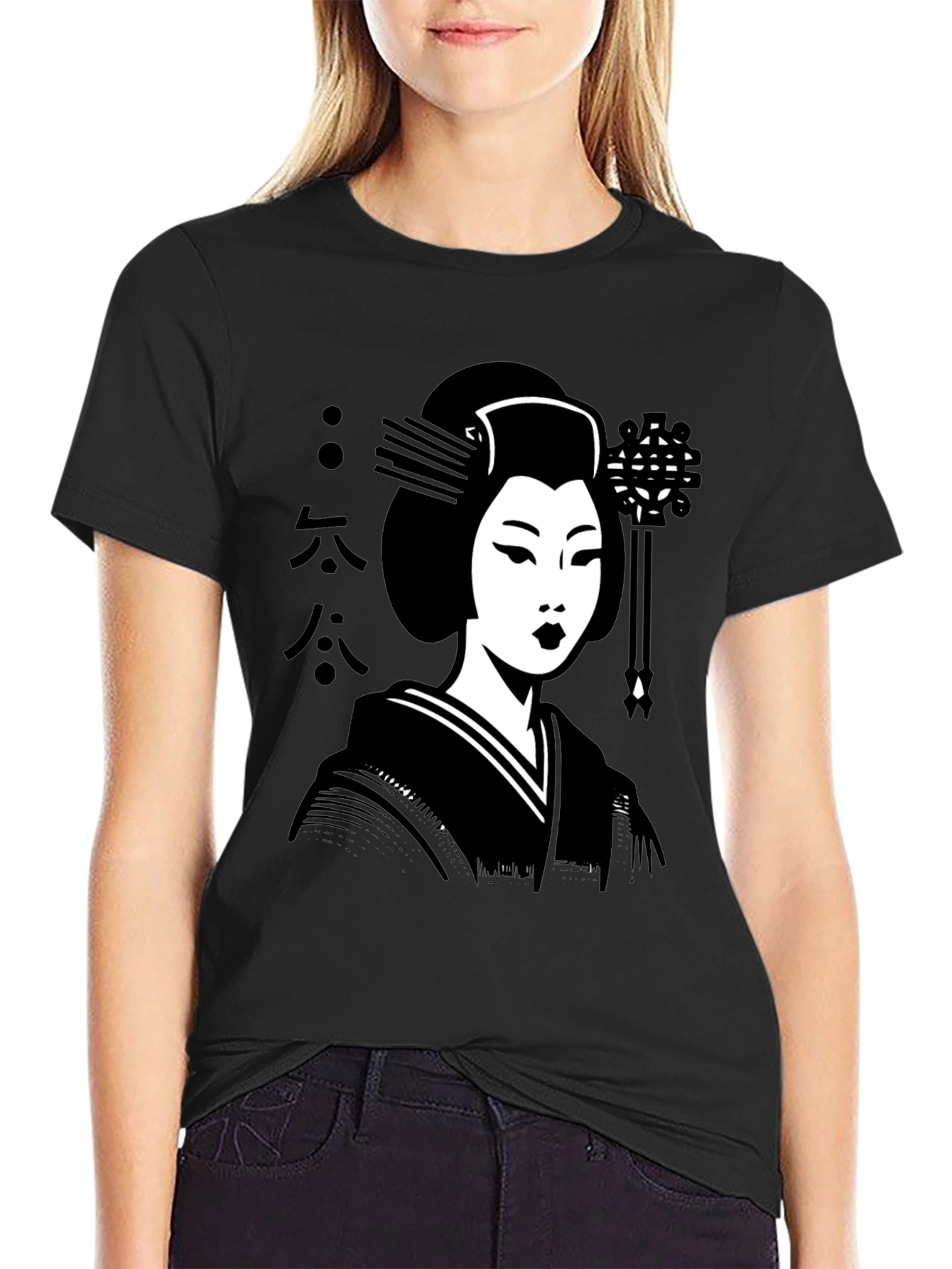 Black Geisha Graphic Tee - Black Cotton T-Shirt view 2