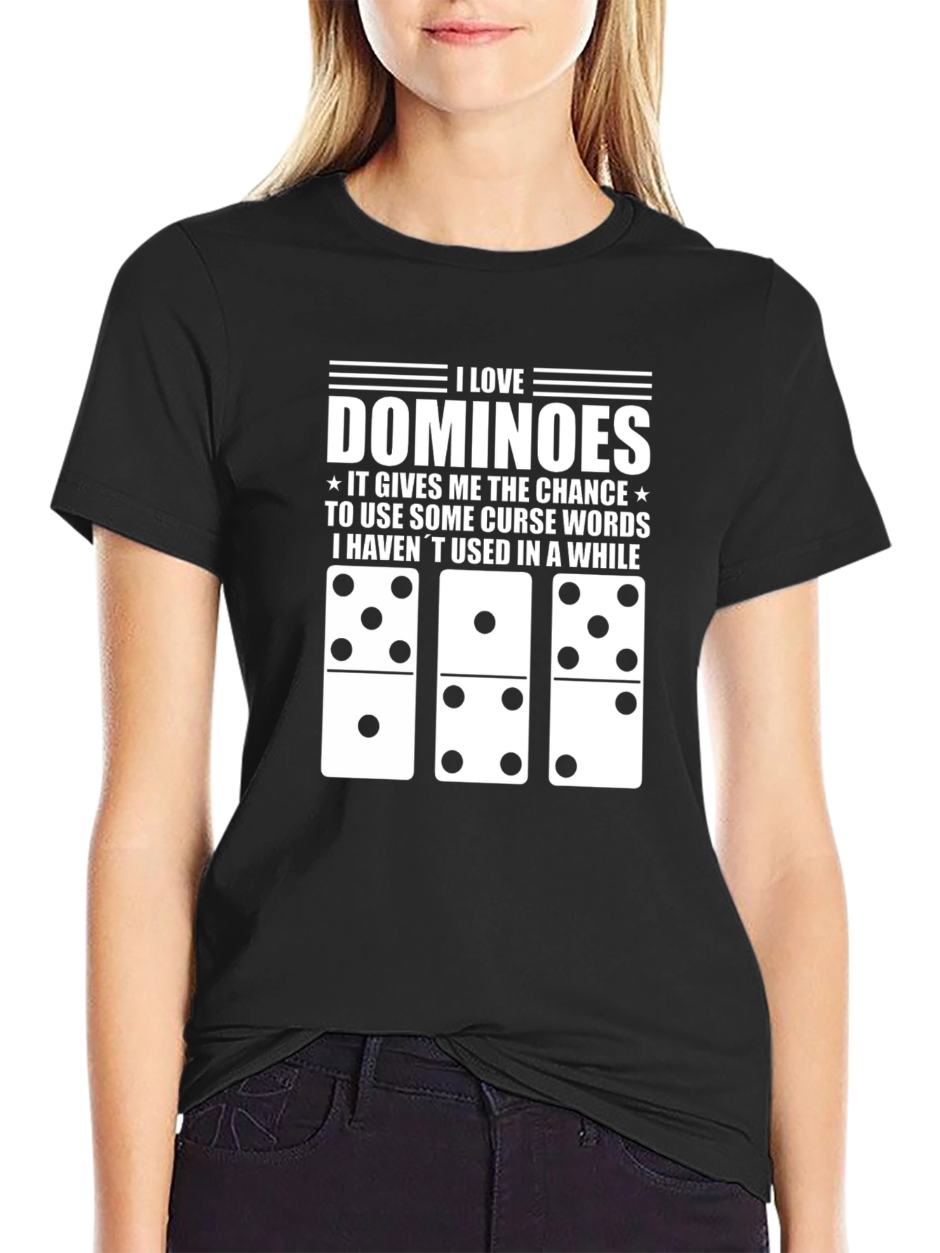 Black I Love Dominoes Black T-Shirt Funny Curse Word Tee view 2