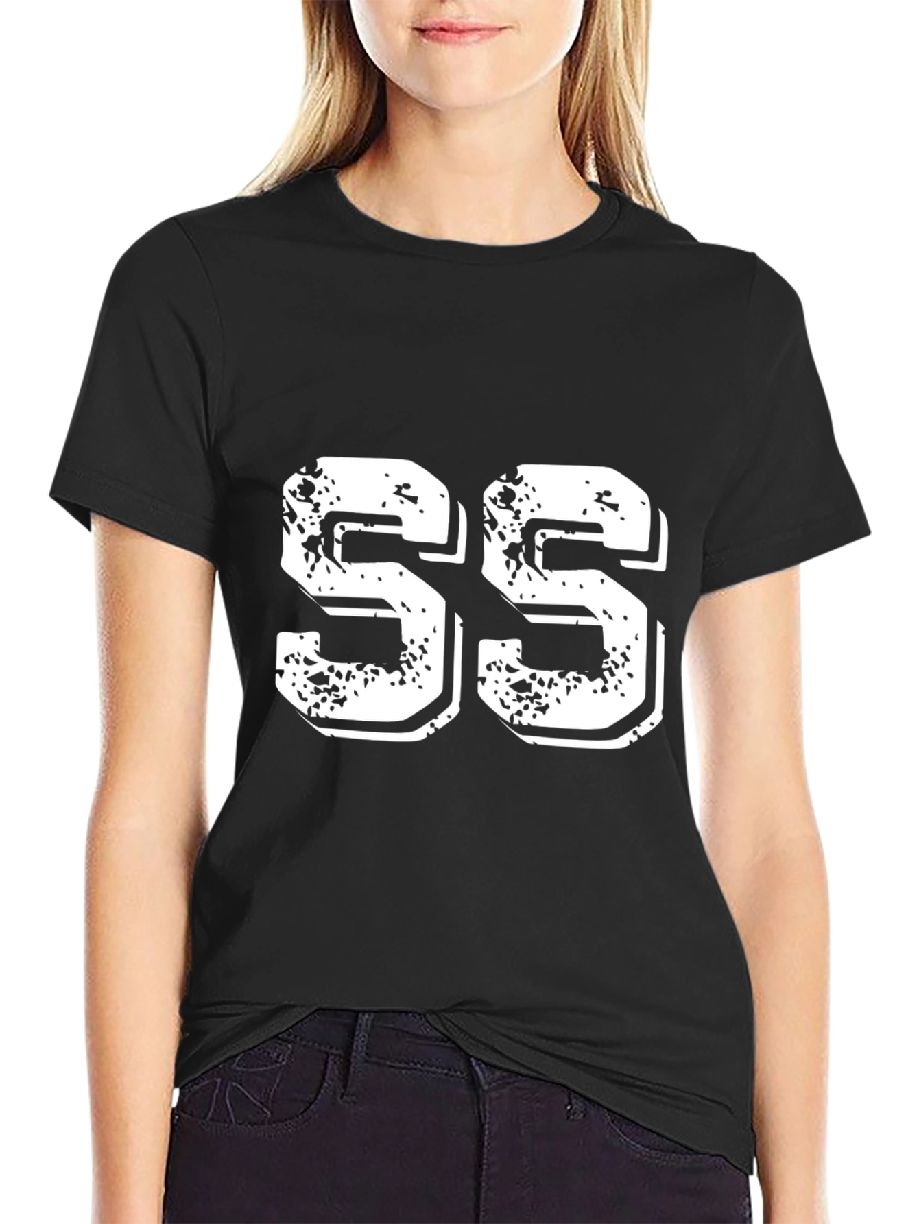 Black Distressed Number Tee - SS view 2