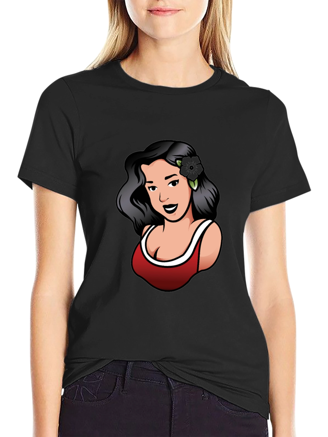 Black Retro Woman Graphic Tee - Black view 2