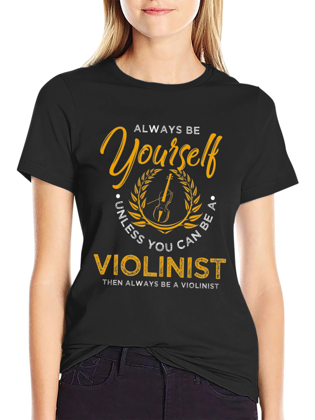 Black Always Be Yourself Violinist Graphic Tee view 2