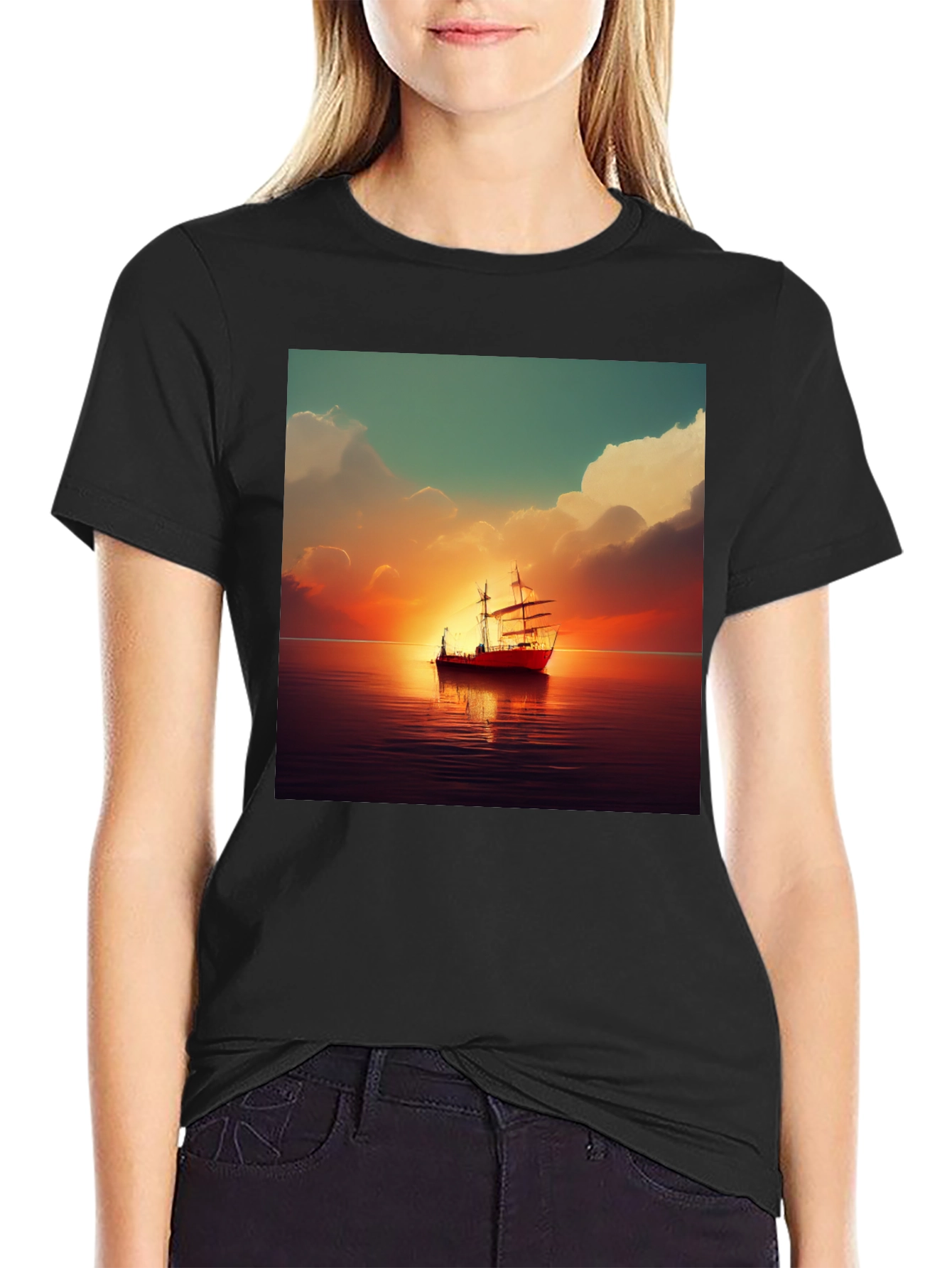 Black Sunset Sailboat Graphic Tee view 2