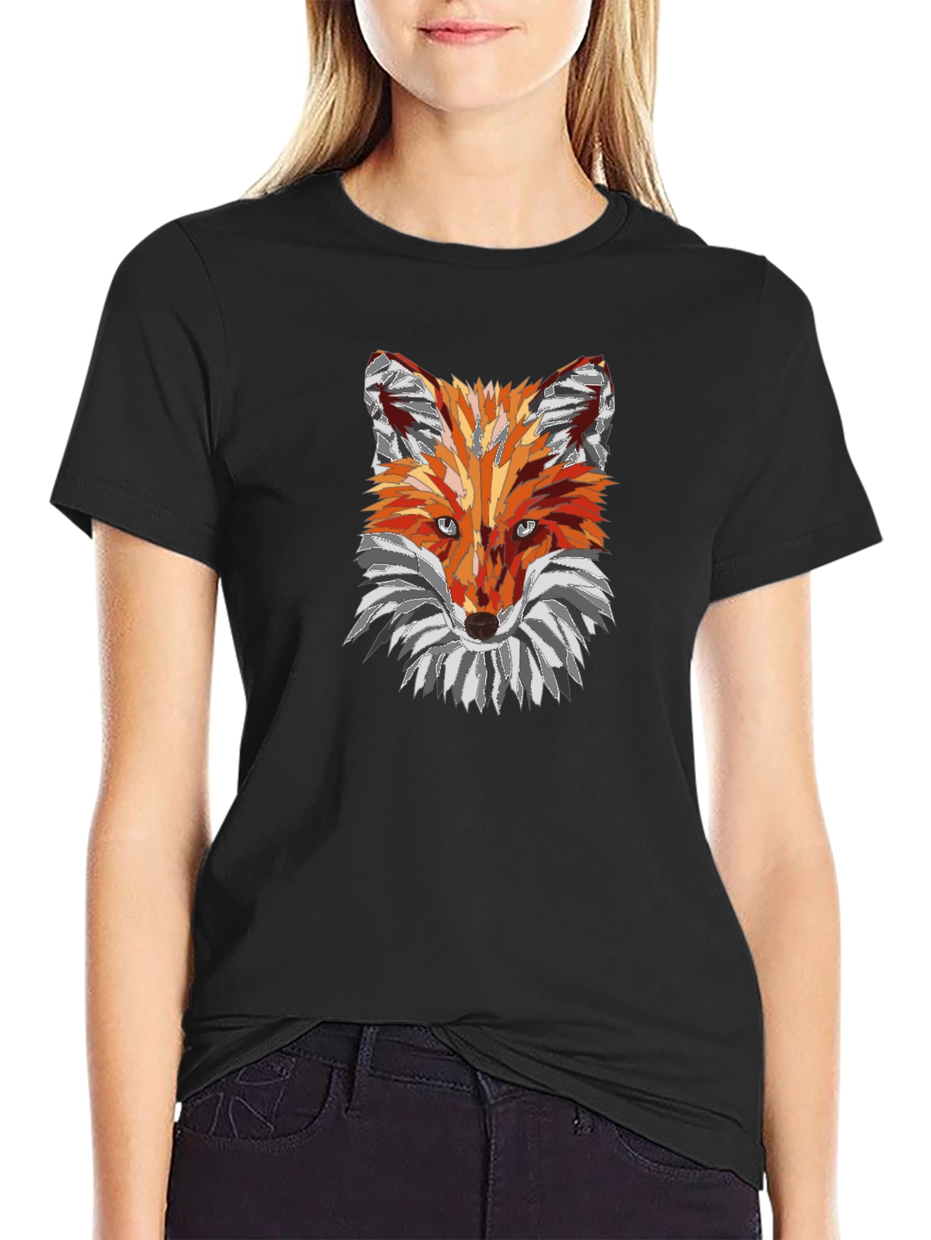 Black Geometric Fox Graphic Tee - Black view 2
