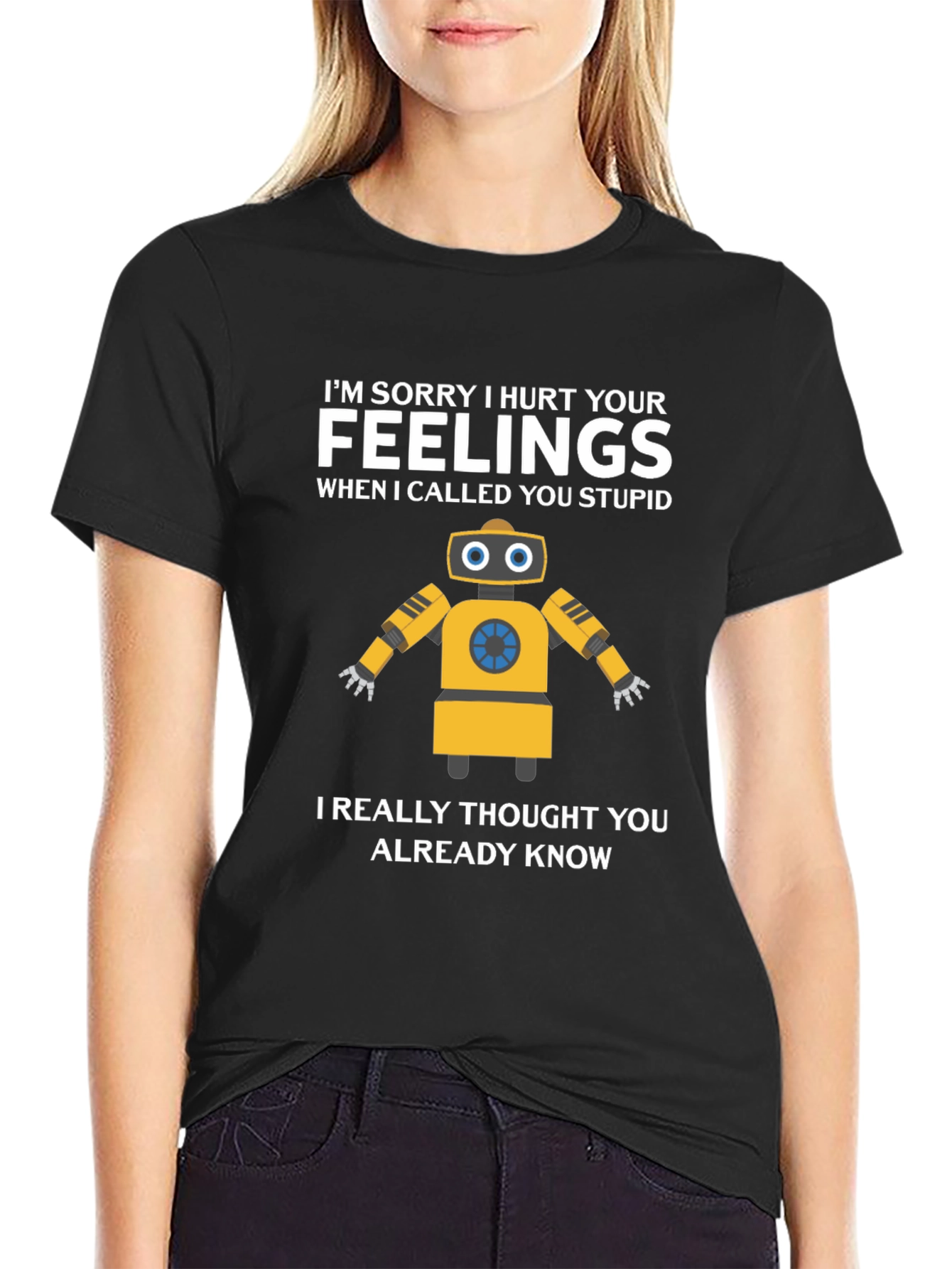 Black Funny Robot Apology Graphic T-Shirt view 2
